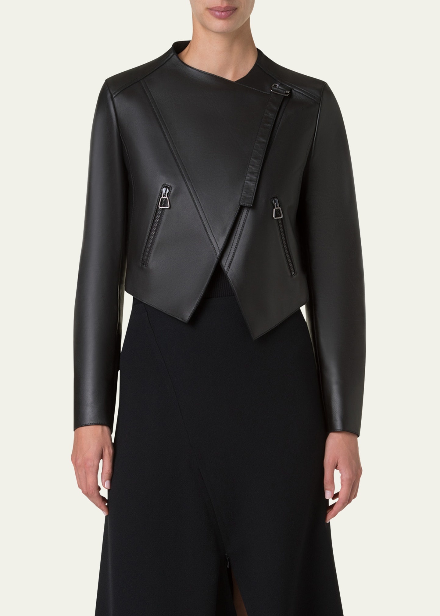 Nappa Leather Crop Moto Jacket - 4