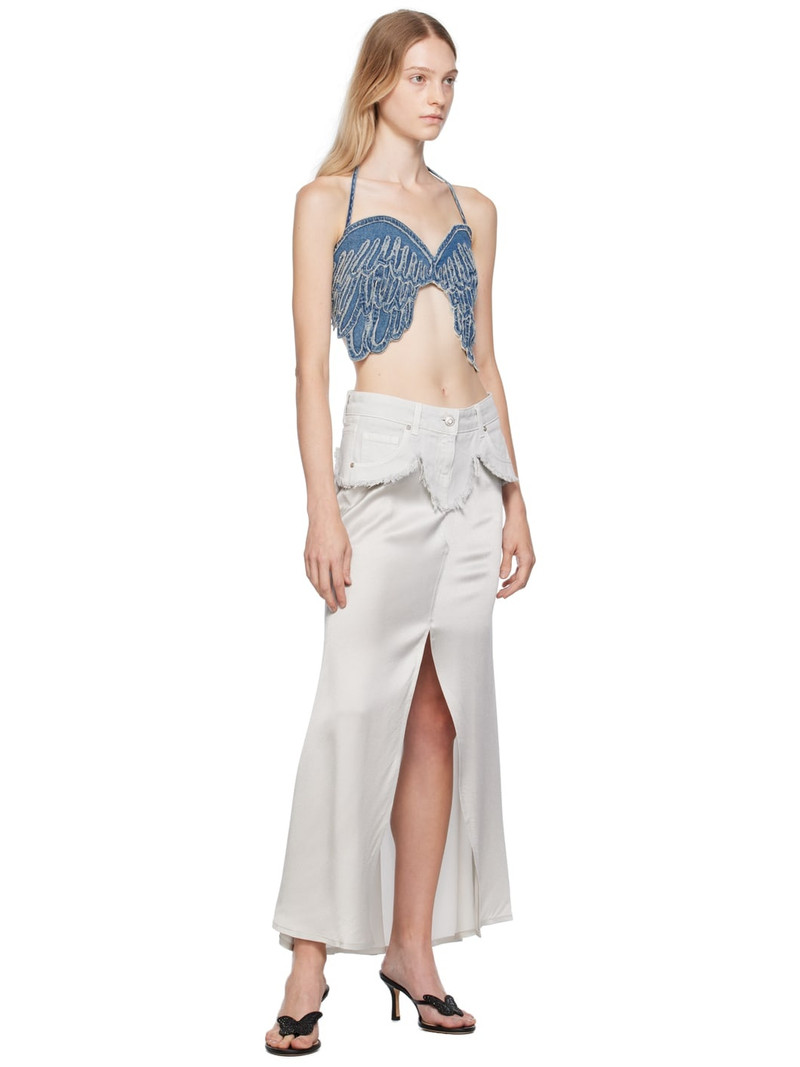 Blumarine Gray Layered Denim Maxi Skirt outlook