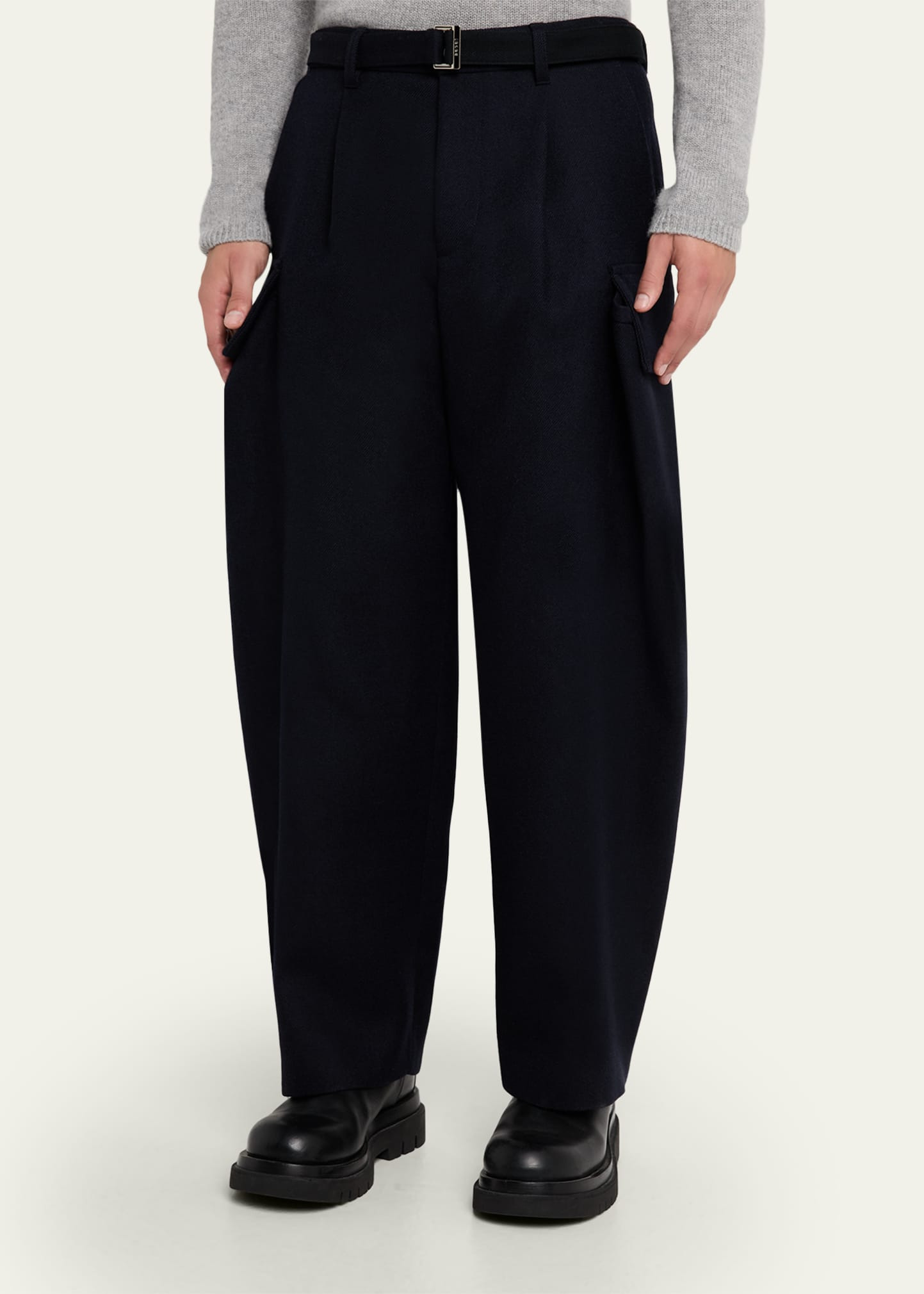 Men's Double-Faced Melton Wool Oversized Cargo Pants - 4