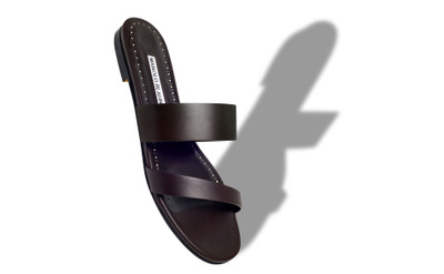 Manolo Blahnik Dark Brown Calf Leather Flat Sandals outlook