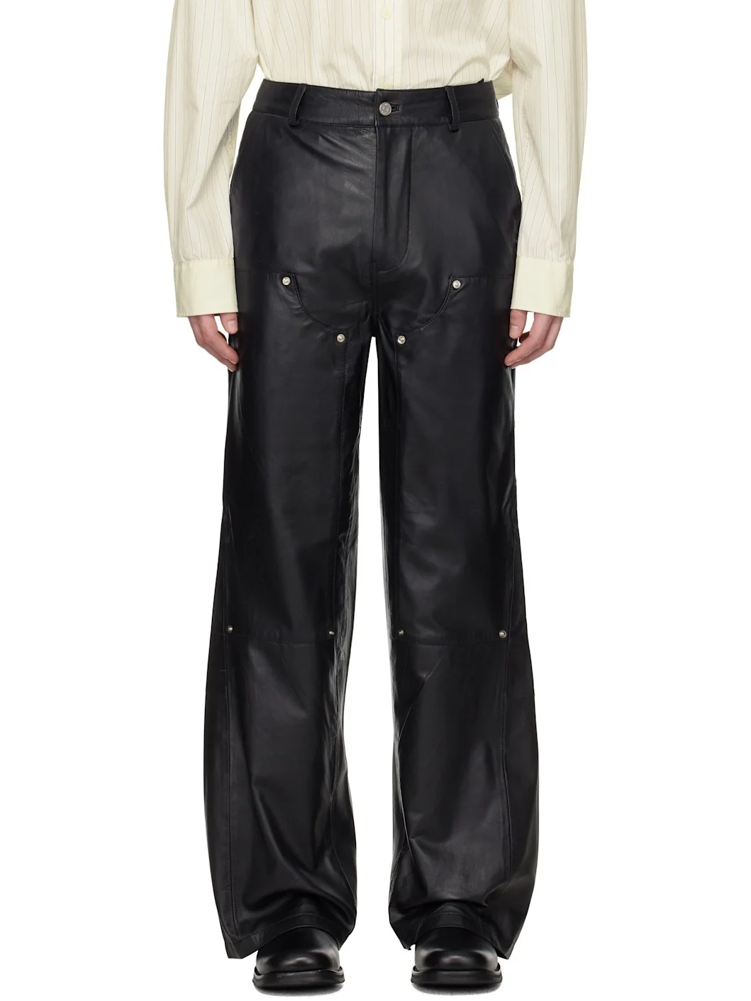 Black Deetz Double Knee Leather Pants - 1