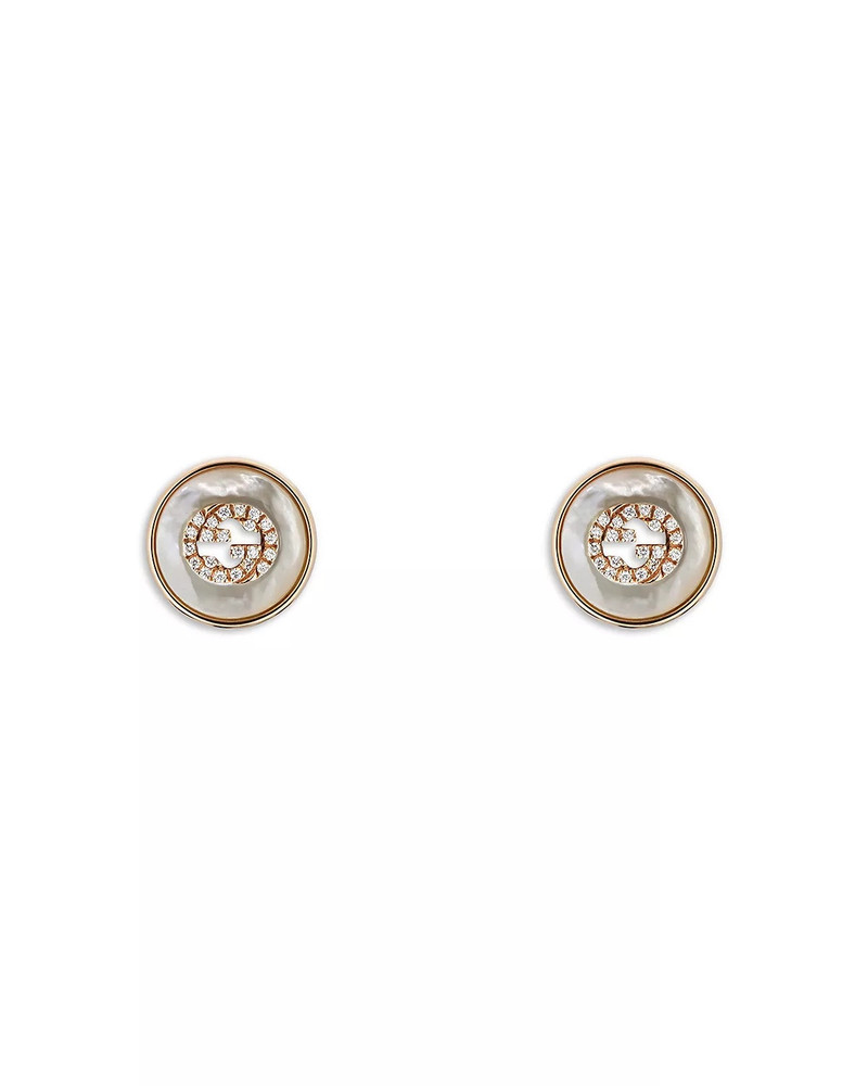 18K Rose Gold Interlocking Diamond & Mother of Pearl Stud Earrings 1