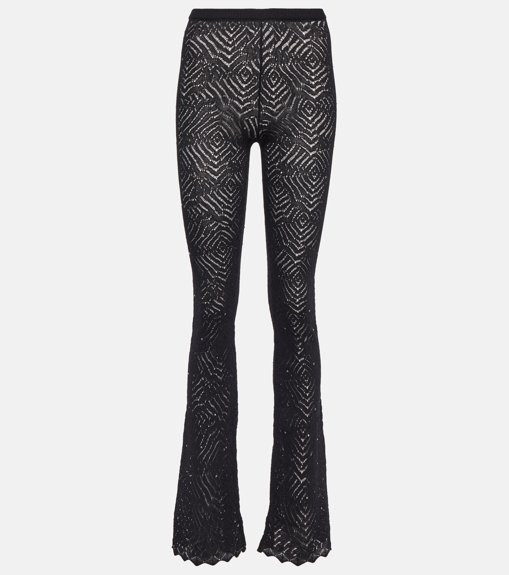 Embellished high-rise flared lace pants - 1