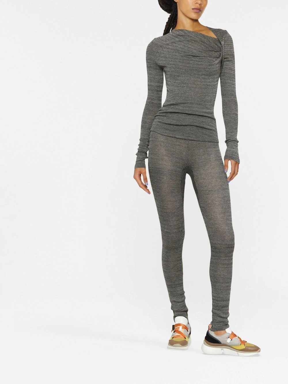 ruched-neck knitted top - 2
