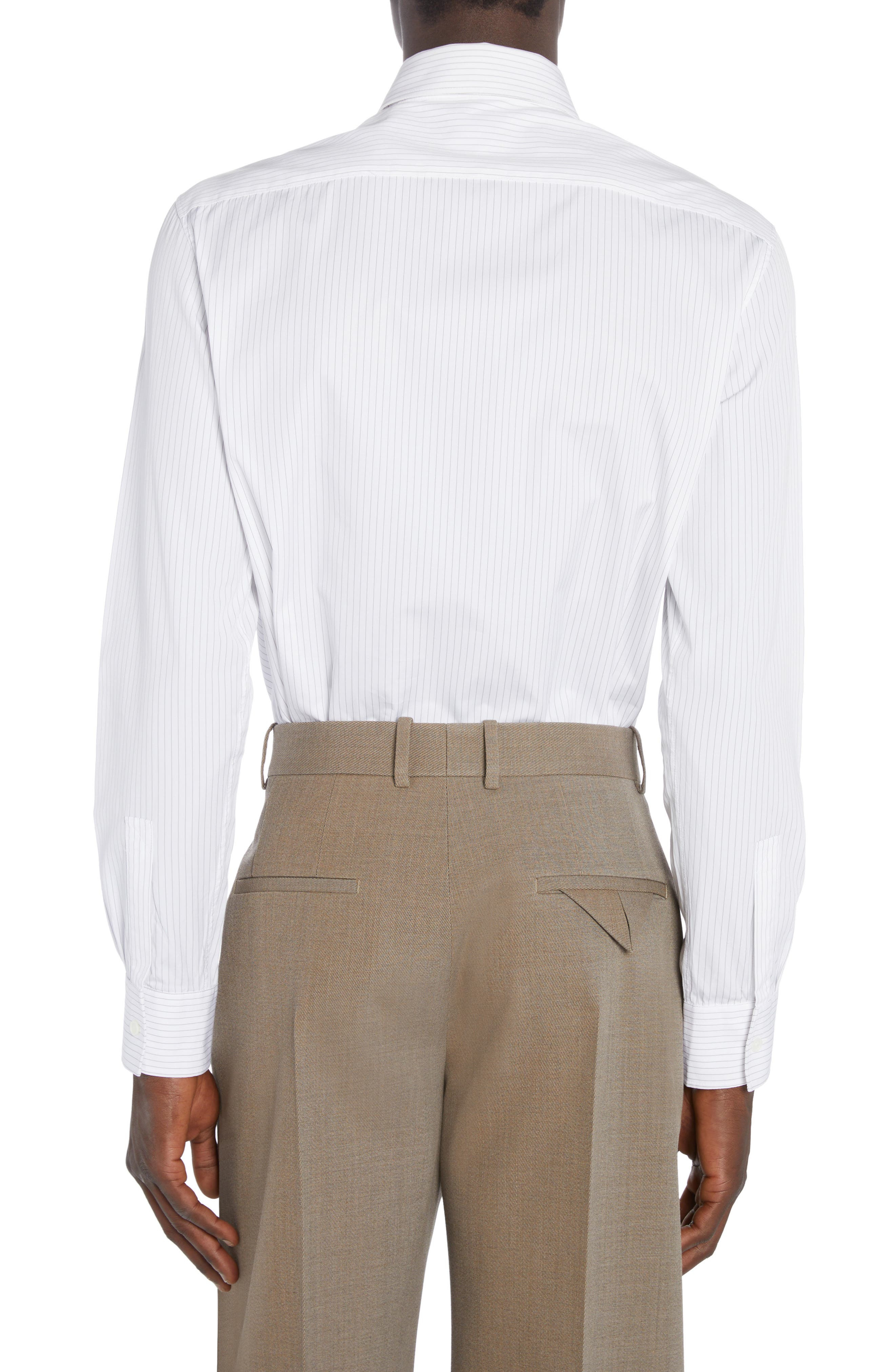 Bottega Veneta Narrow Pinstripe Button-Up Oxford Shirt in White/Grey at Nordstrom - 3