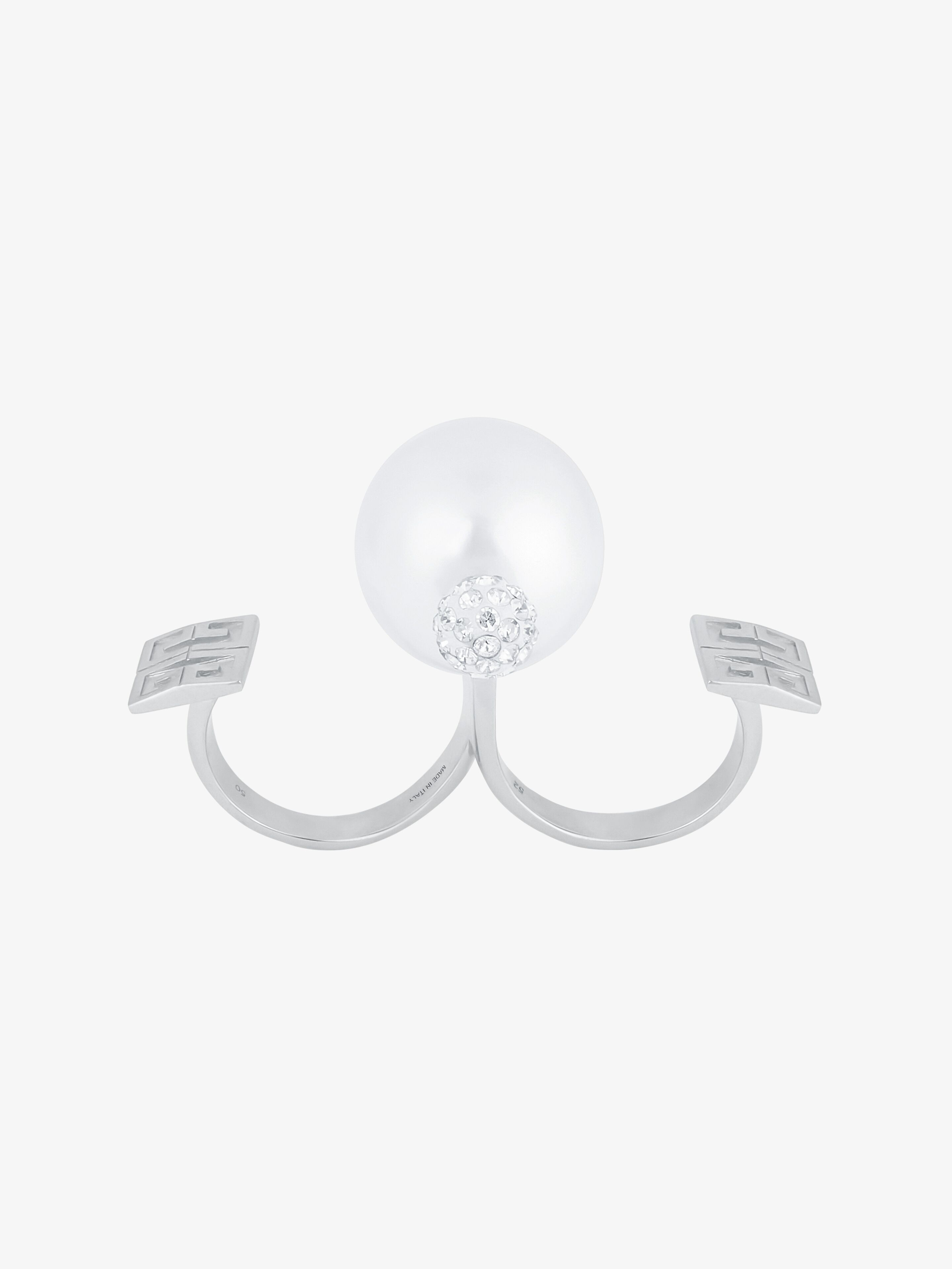 4G PEARL DOUBLE RING WITH CRYSTALS - 1