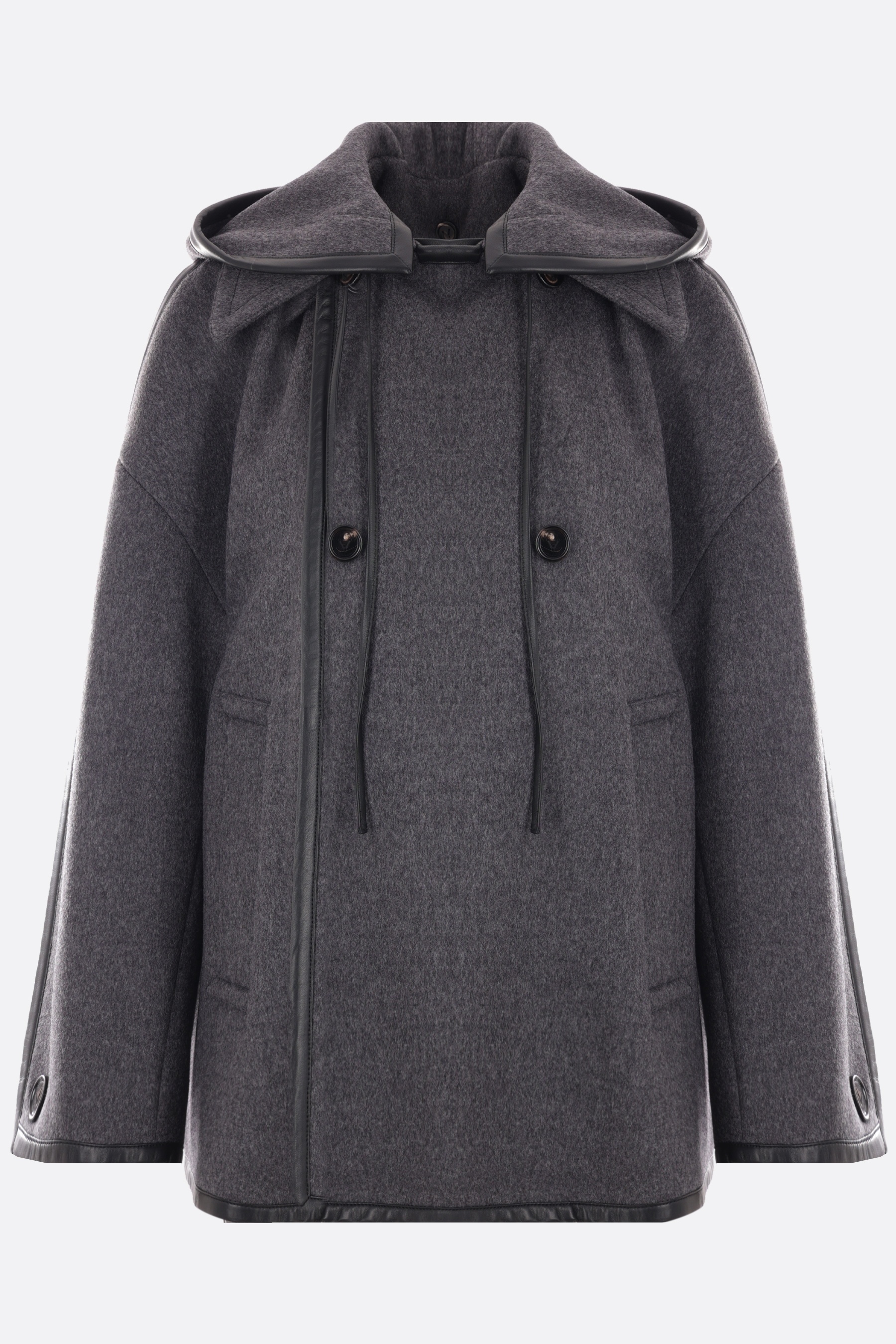 ポンチョ・ケープ Bottega Veneta Wool Cape With Nappa Trims Bottega Veneta WOOL CAPE WITH NAPPA TRIMS | REVERSIBLE