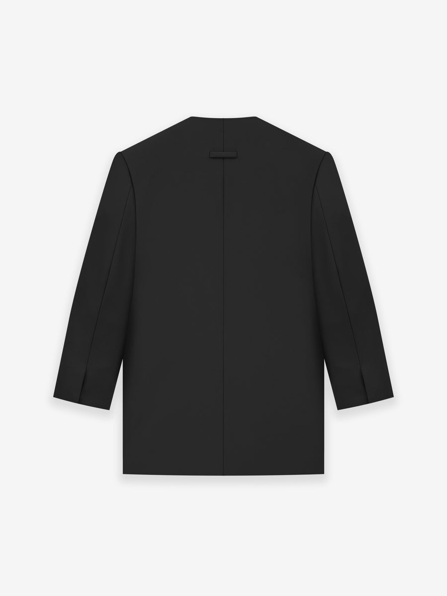Wool Gabardine Double Breasted Lapelless Blazer - 2