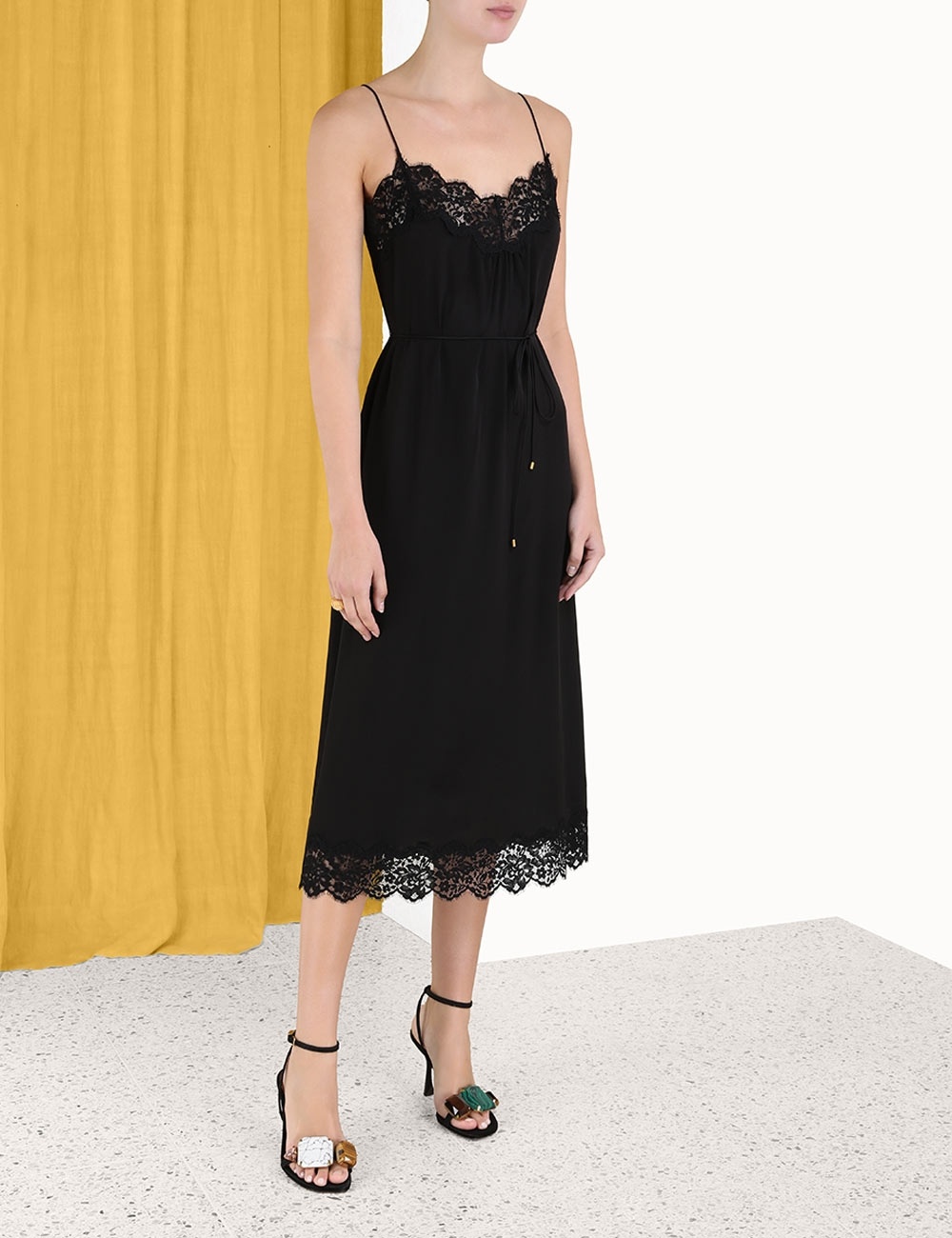 Womens ZIMMERMANN black Lace-Trim Velvet Midi Dress