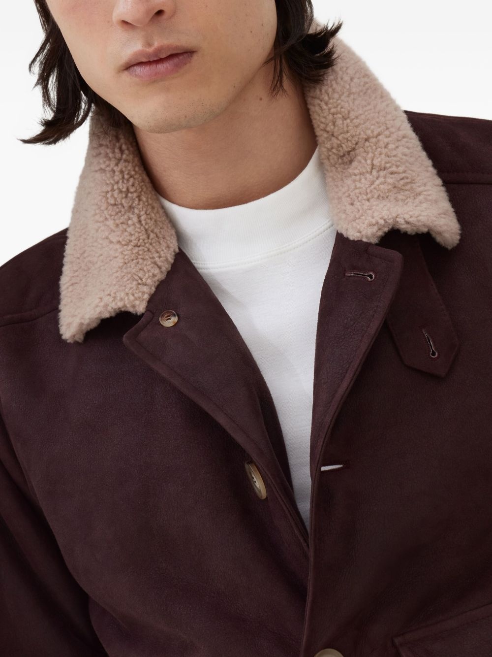 shearling-collar leather jacket - 6