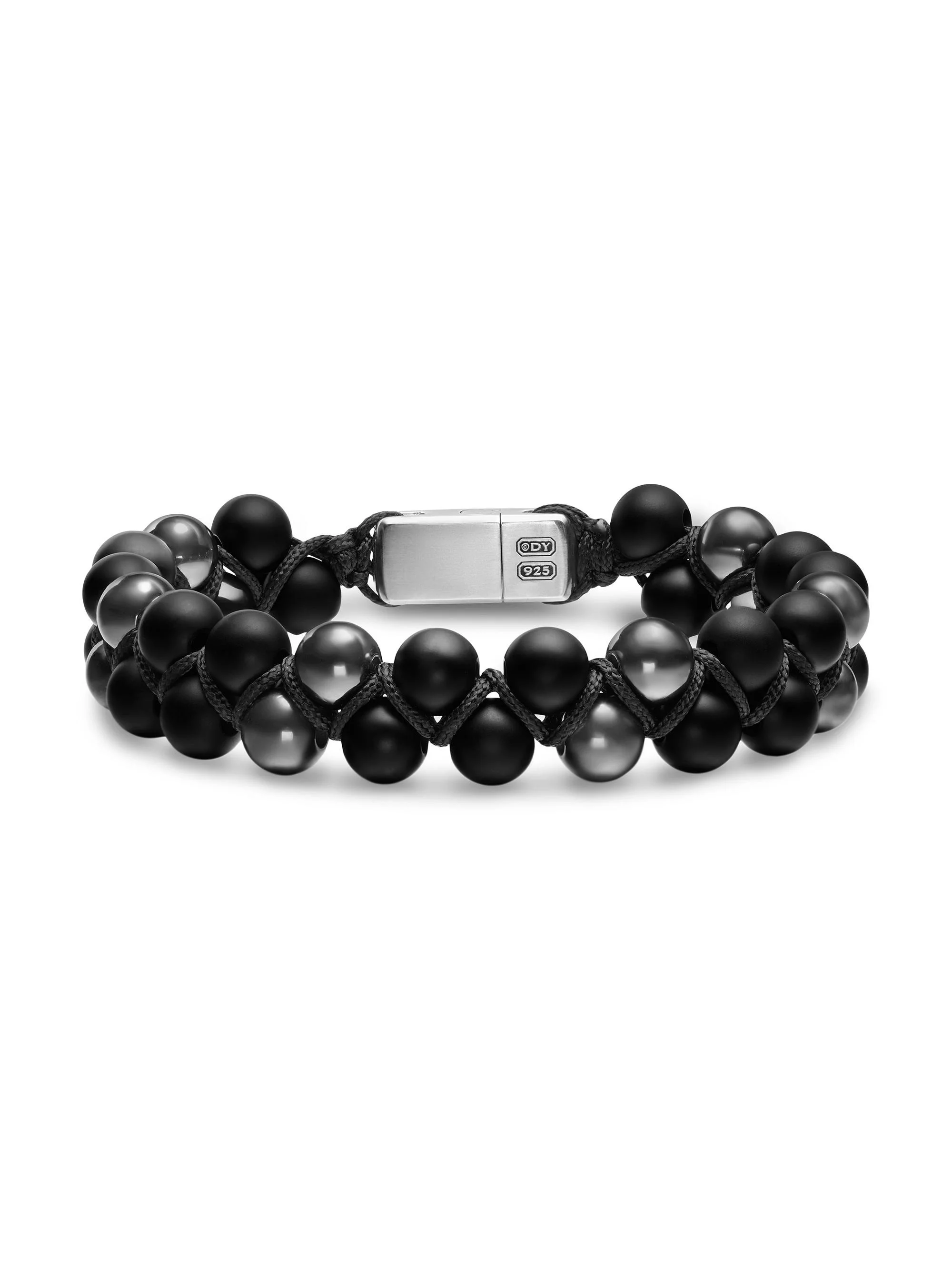 Men's Spiritual Beads Two Row Woven Bracelet - Black Onyx Hematine - 1