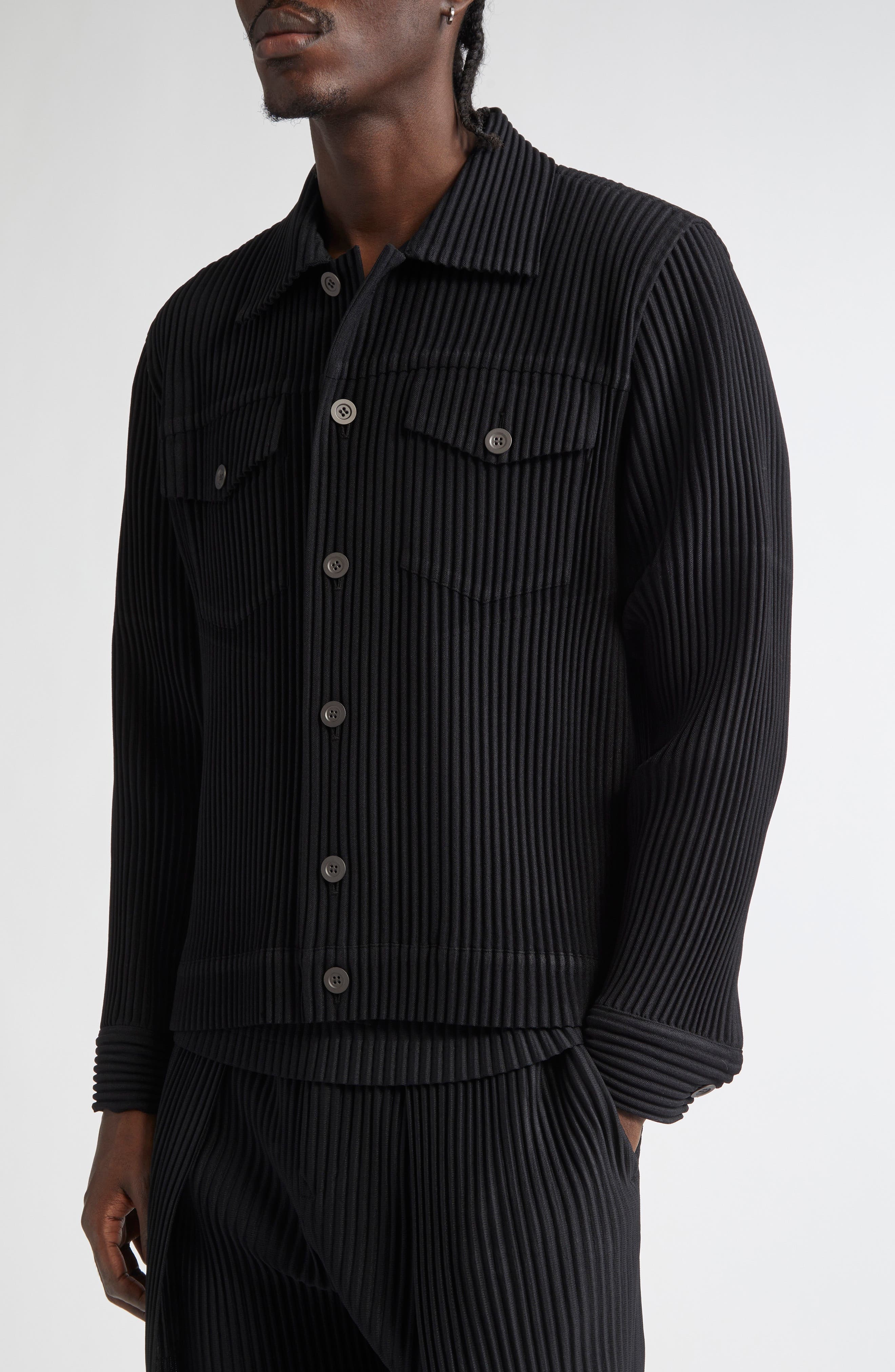 Homme Plissé Issey Miyake Light Shirt Jacket in Black at Nordstrom - 4