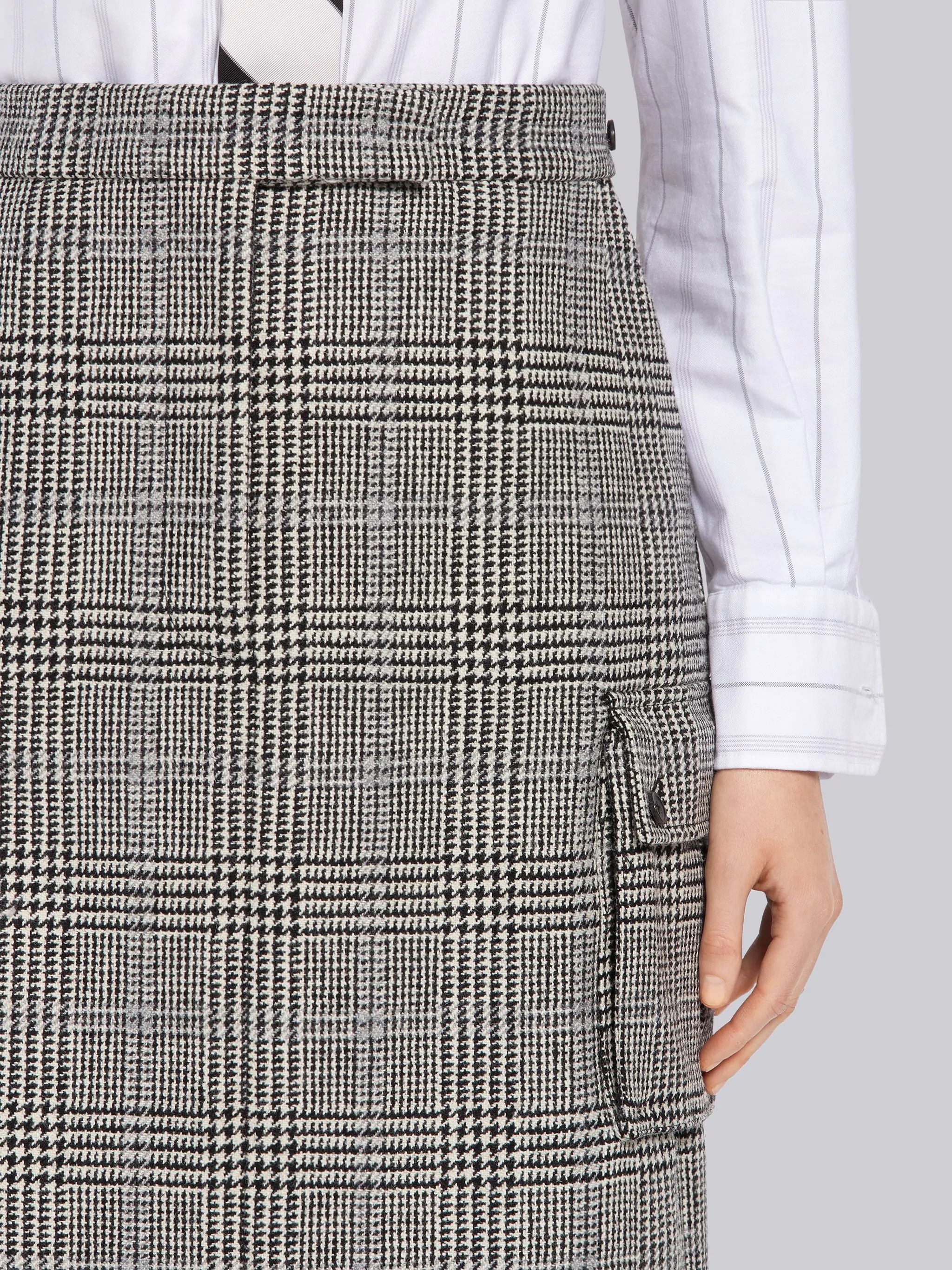 Black and White Prince of Wales Hunting Wool Tweed Harrington Skirt - 5