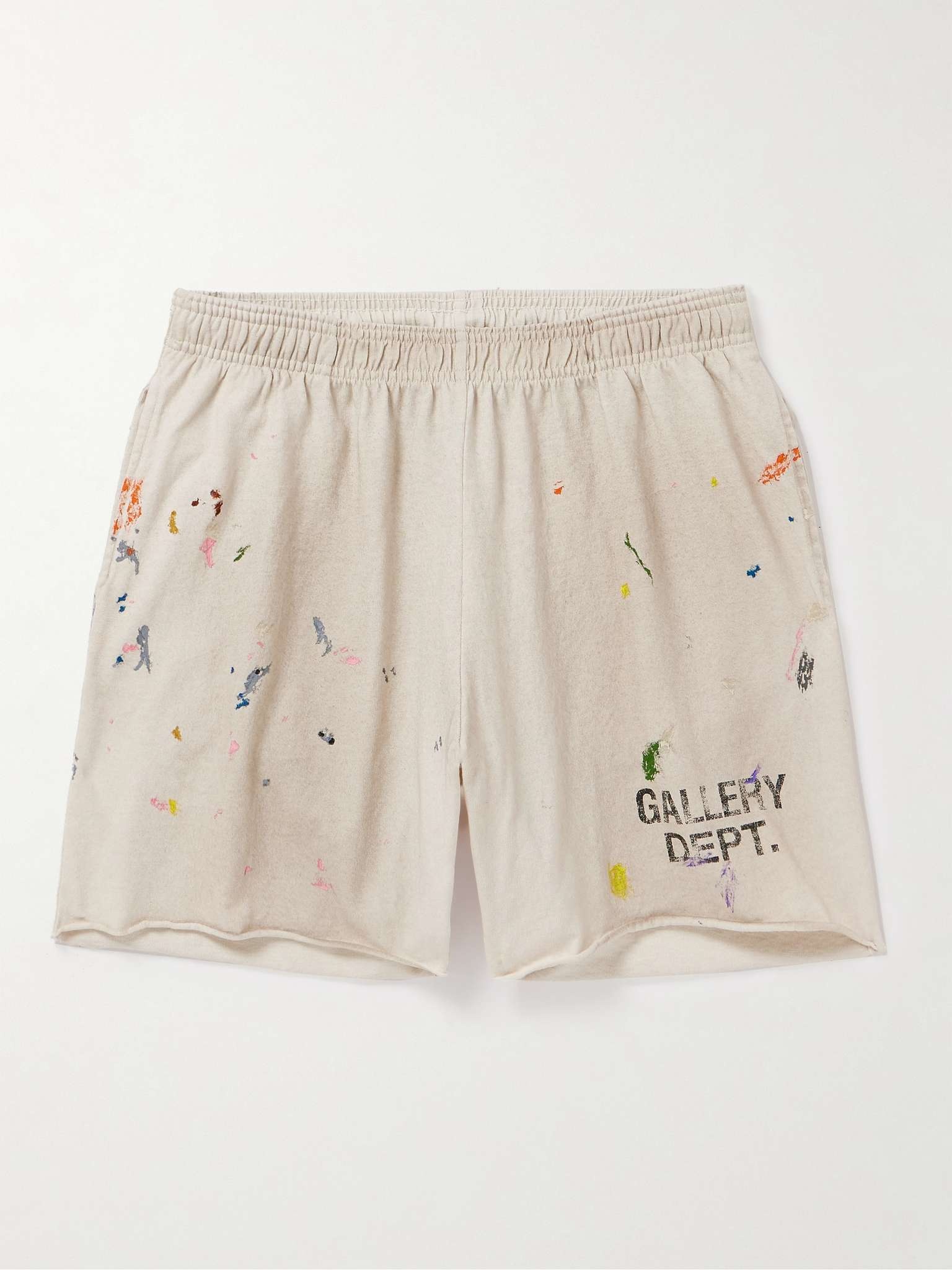 Insomnia Straight-Leg Logo-Print Paint-Splattered Cotton-Jersey Shorts - 1