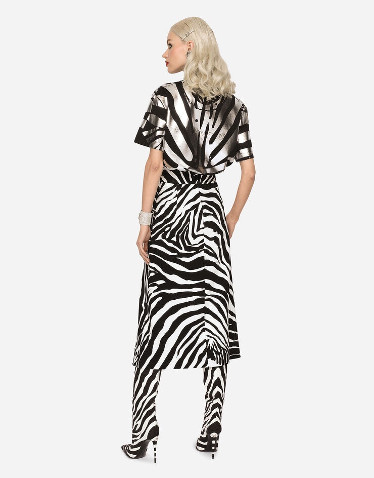 Zebra-print cady calf-length skirt - 5