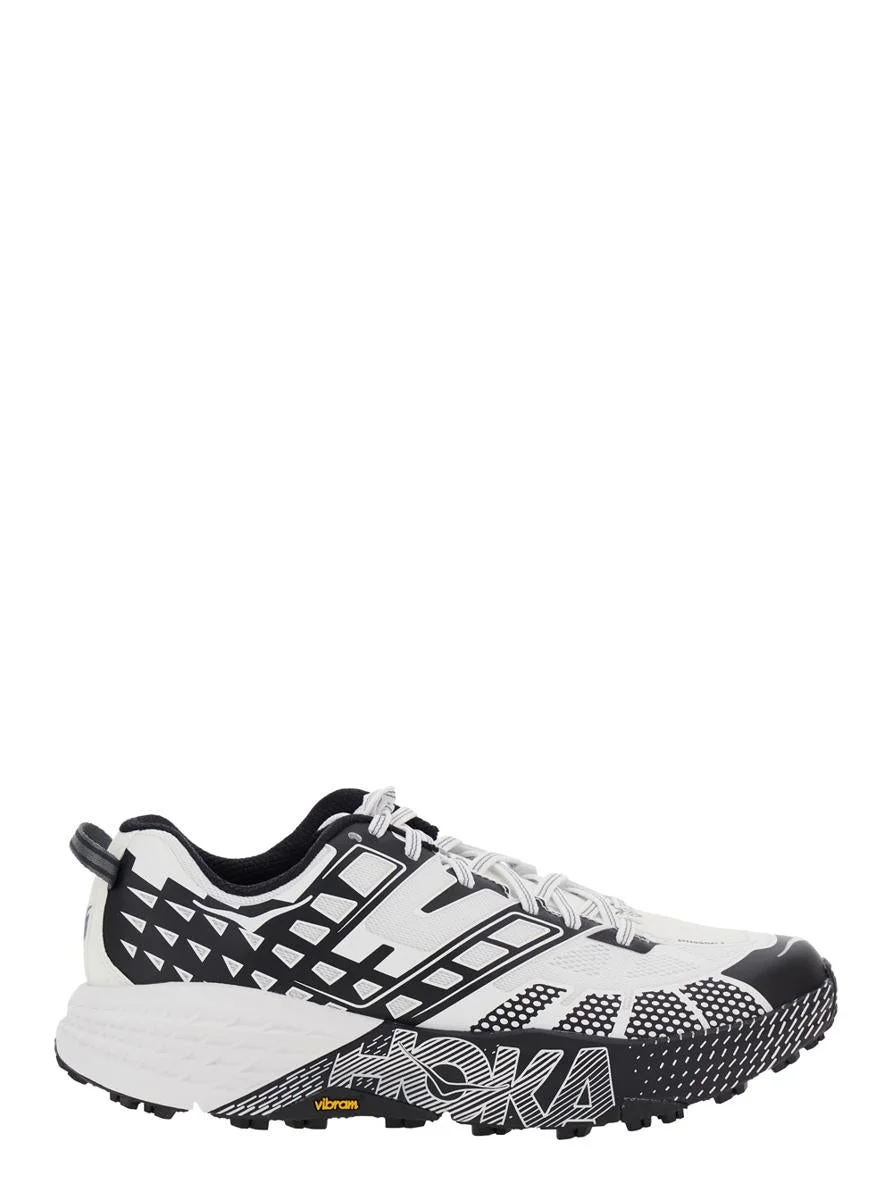 Hoka 'Speedgoat' Black And White Low Top Sneakers With Geometric Motif In Tech Fabric Unisex - 1