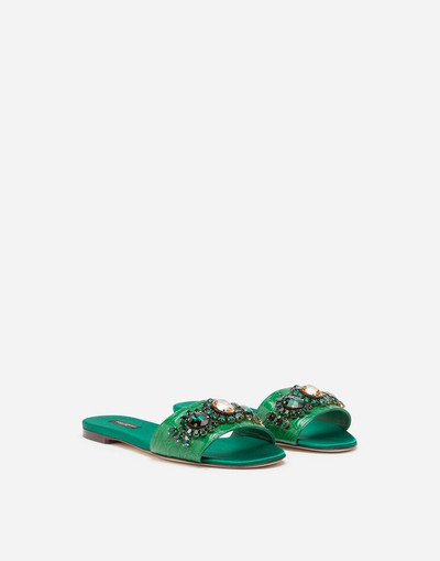 Dolce & Gabbana Crocodile flank leather sliders with bejeweled embellishment outlook