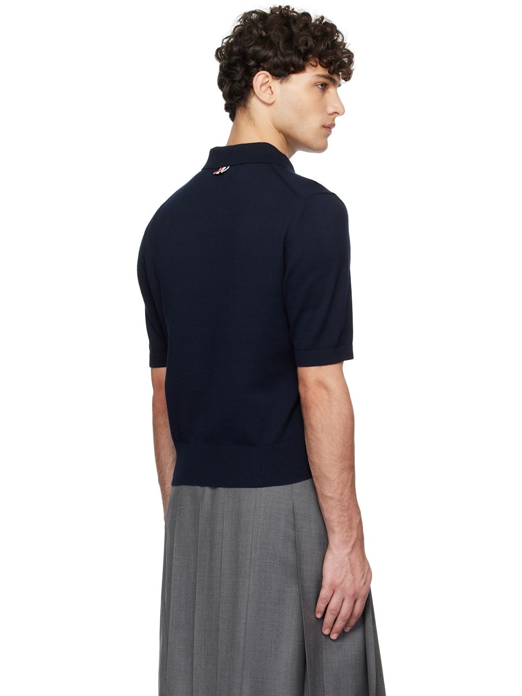Navy Cotton 4-Bar Relaxed Fit Polo - 3