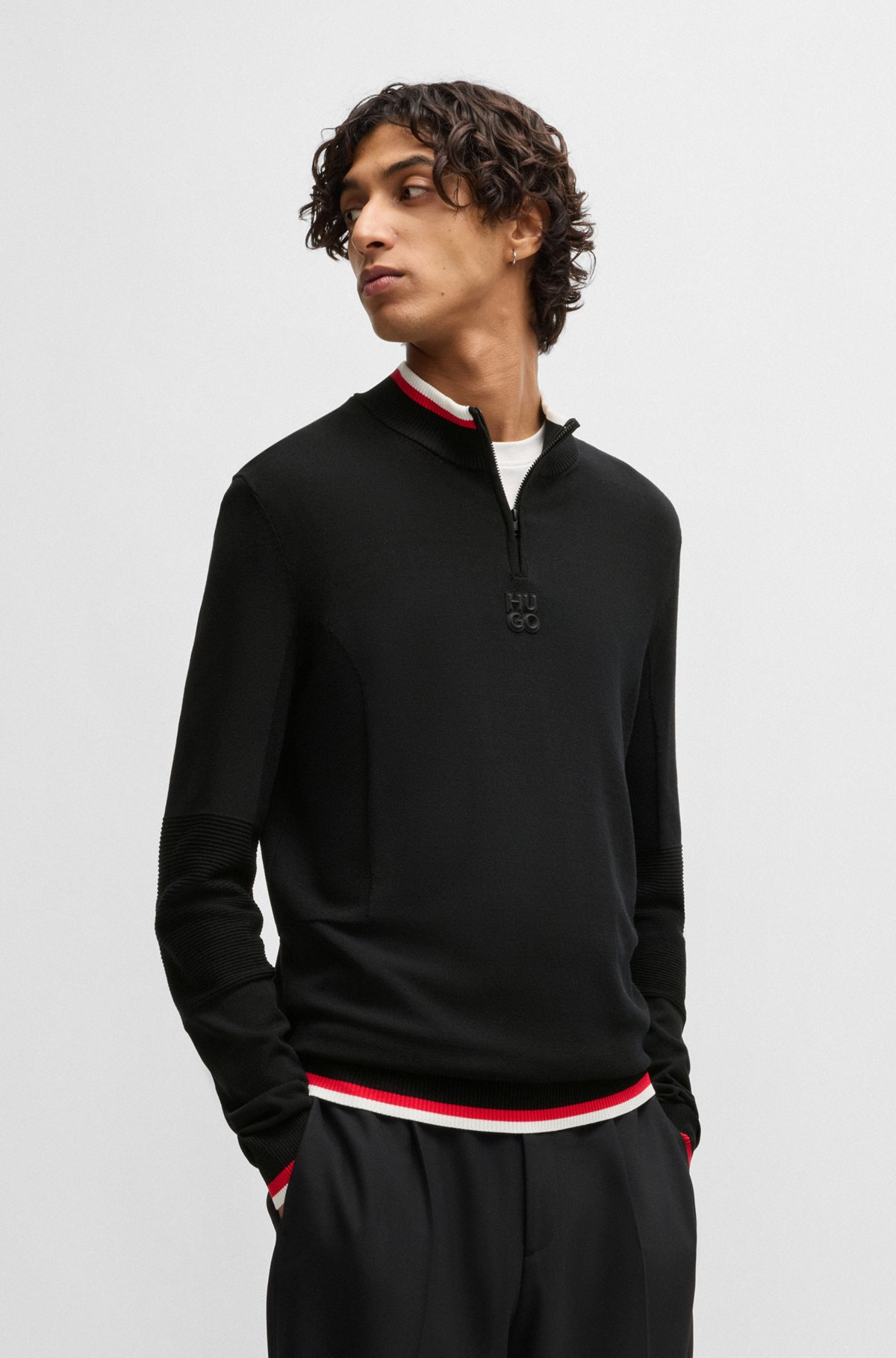 ZIP-NECK SWEATER WITH CONTRAST TIPPING - 2