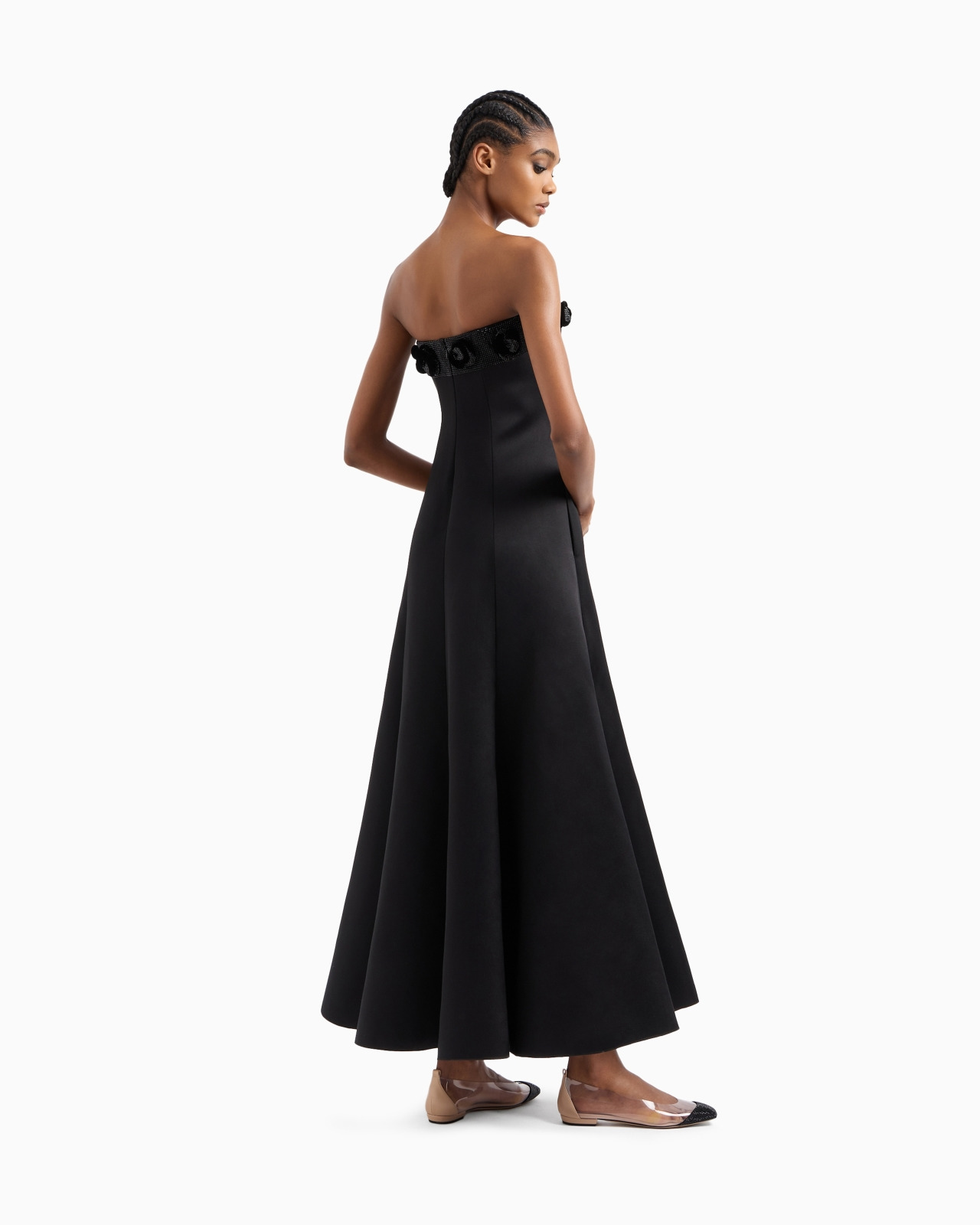 SILK BUSTIER LONG DRESS WITH RHINESTONE EMBROIDERY - 3