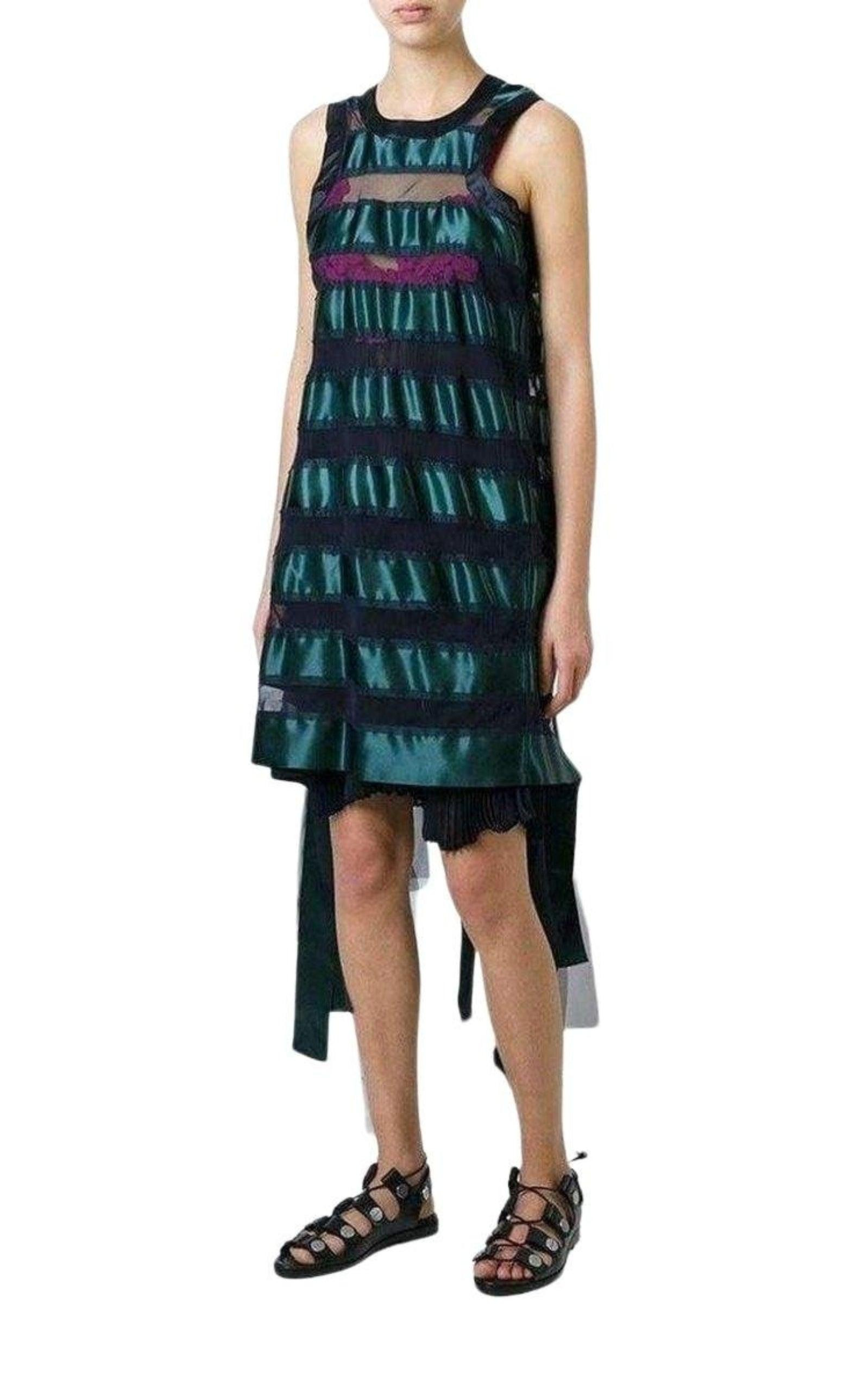 Transparent Stripe Panel Dress - 2
