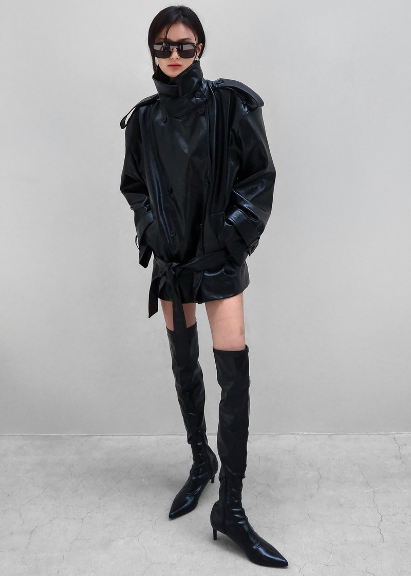 Nordana Faux Leather Short Trench - Black 13