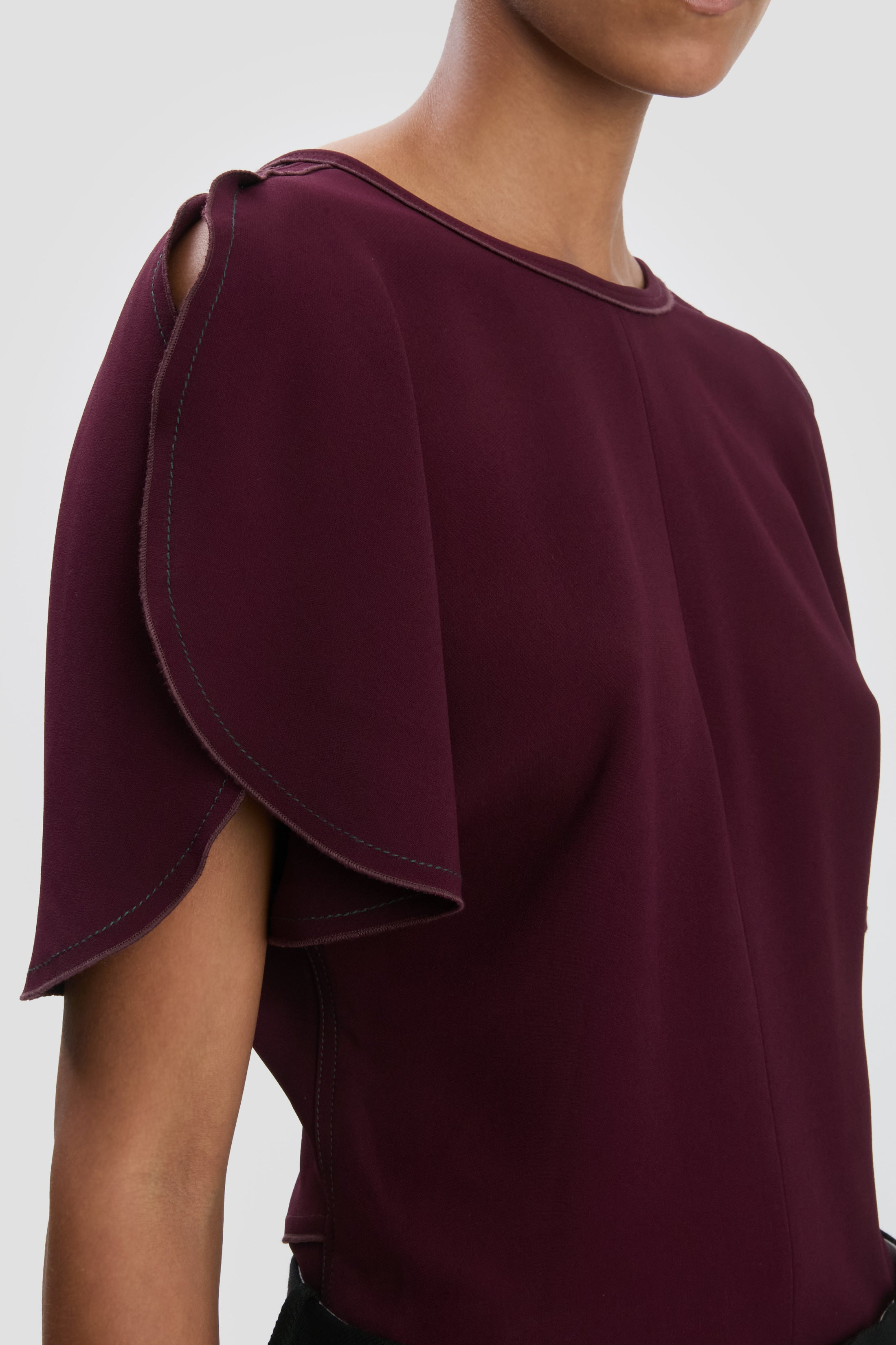 Draped Sleeve Top In Merlot - 4