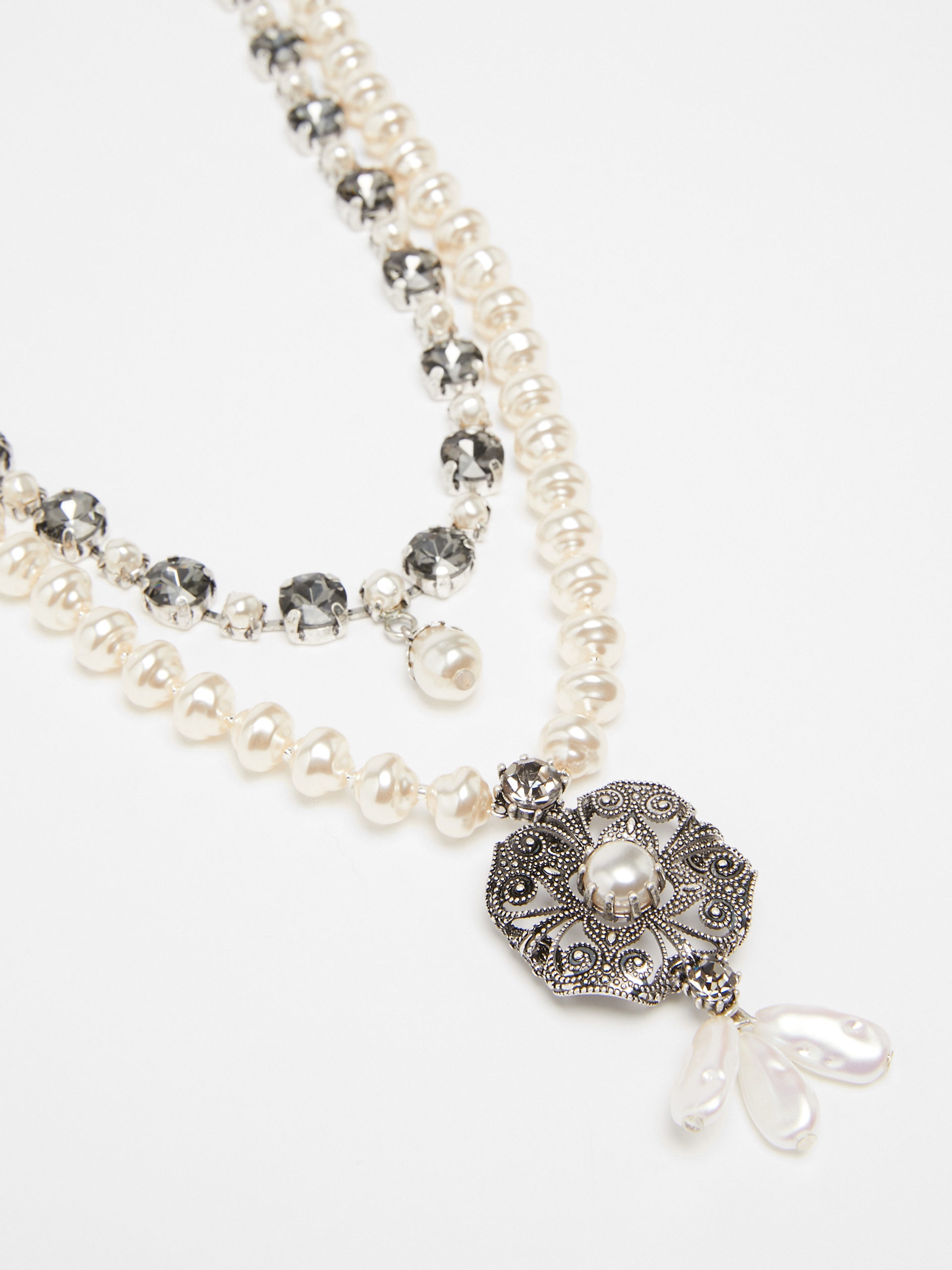TARTUFO Pearl and chaton-adorned long necklace - 2