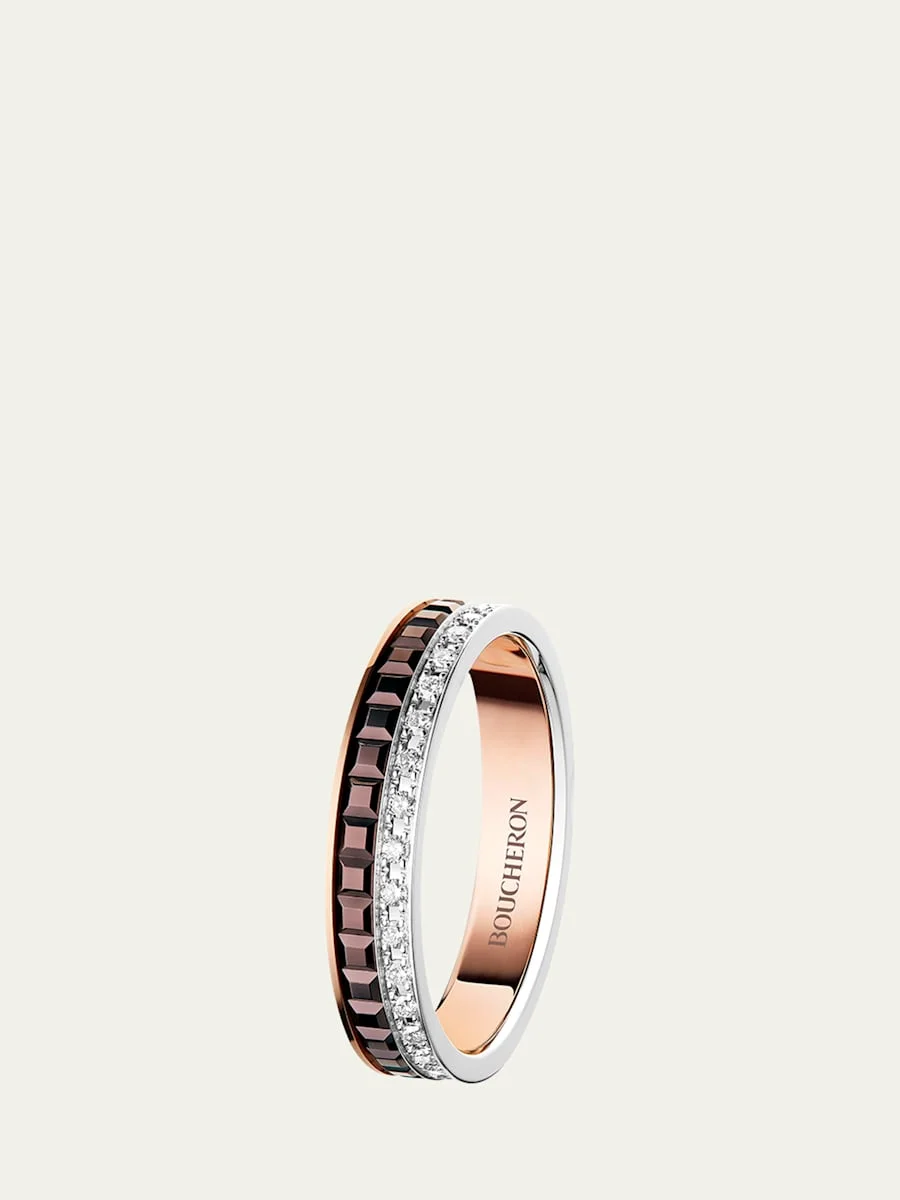 Quatre Classique Ring in Tricolor Gold with Brown PVD and Diamonds - 1