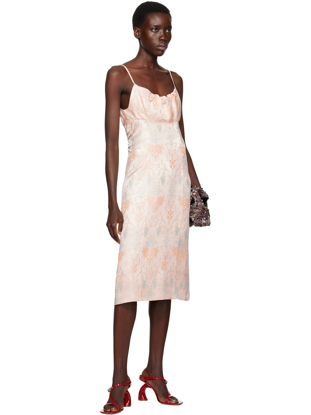 Pink Jacquard Midi Dress - 4