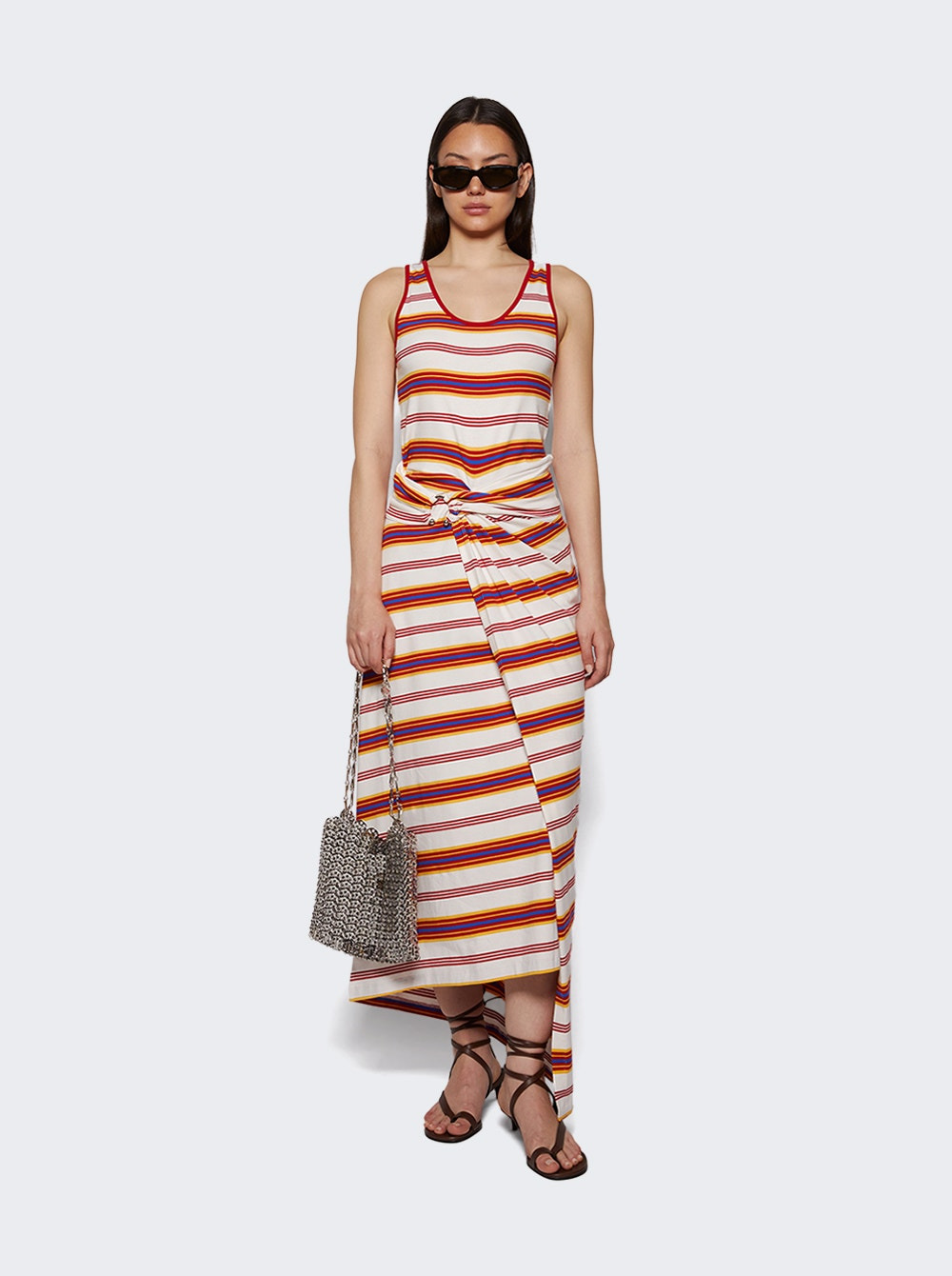 Long Jersey Dress Cream And Orange Stripes - 5