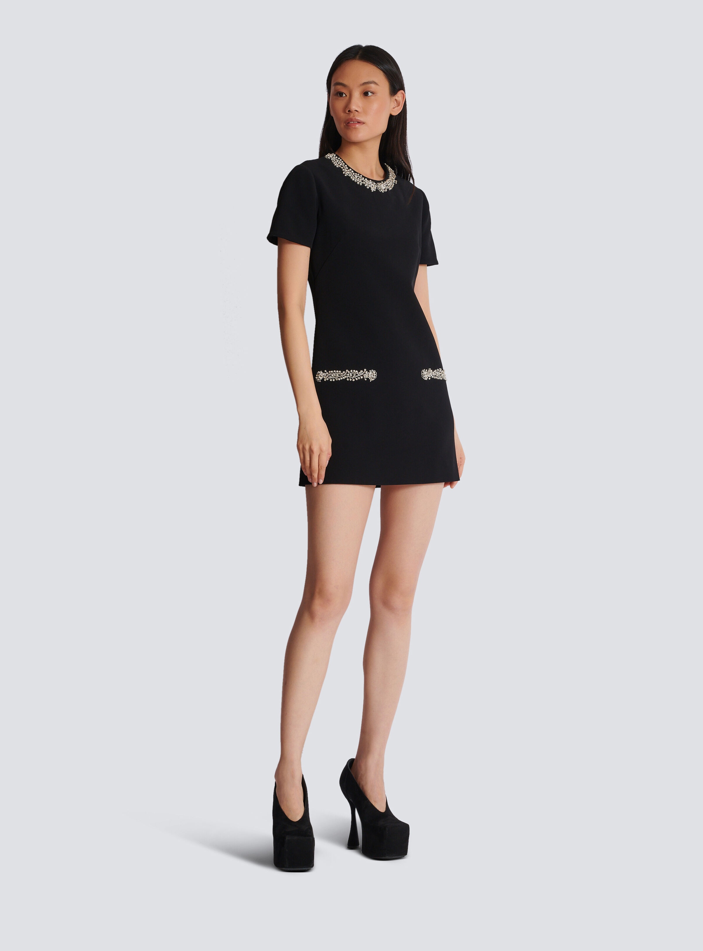 Embroidered crepe shift dress - 3