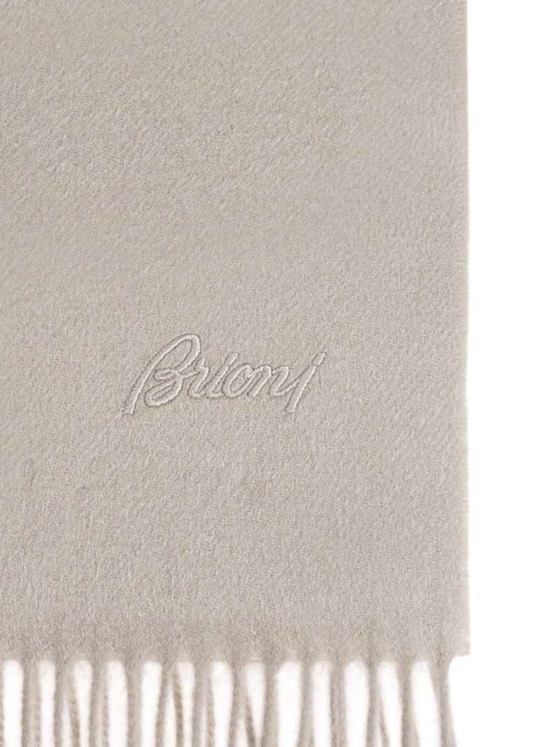 Brioni logo-embroidered fringe scarf outlook
