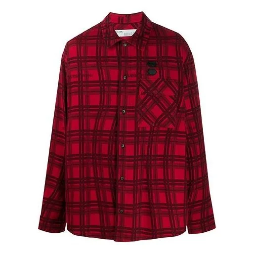 Off-White SS20 Back Arrows Sketch Mens Plaid Shirts Red Black OMGA098S20H480202000 - 1