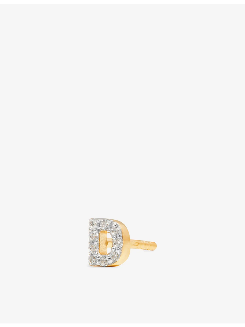 Initial D Pave Initial 18ct Gold Vermeil And Cubic Zirconia Single Stud Earring - 1