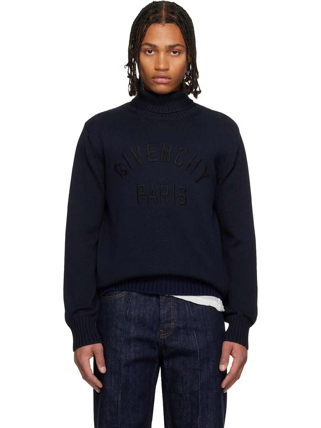Navy Cotton Turtleneck Sweater - 1