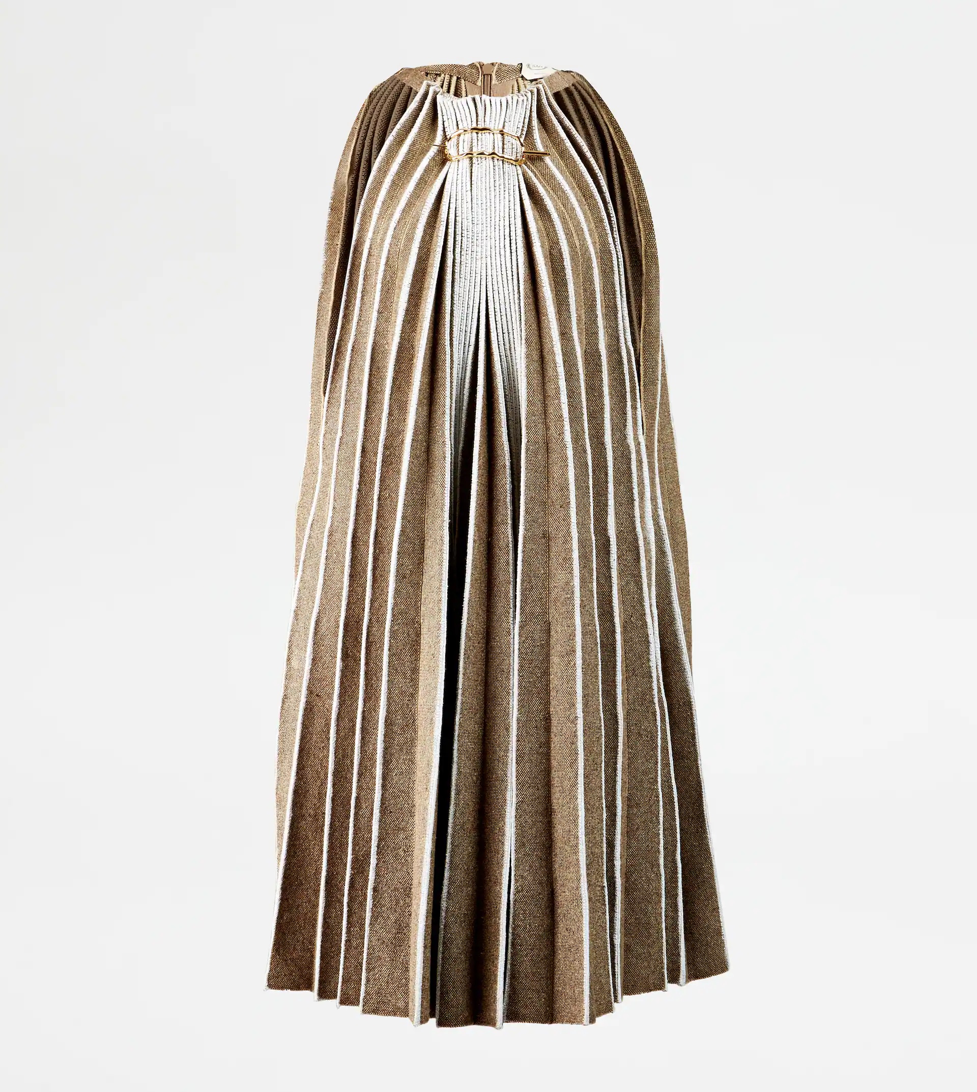 PLEATED DRESS - BROWN, WHITE - 1