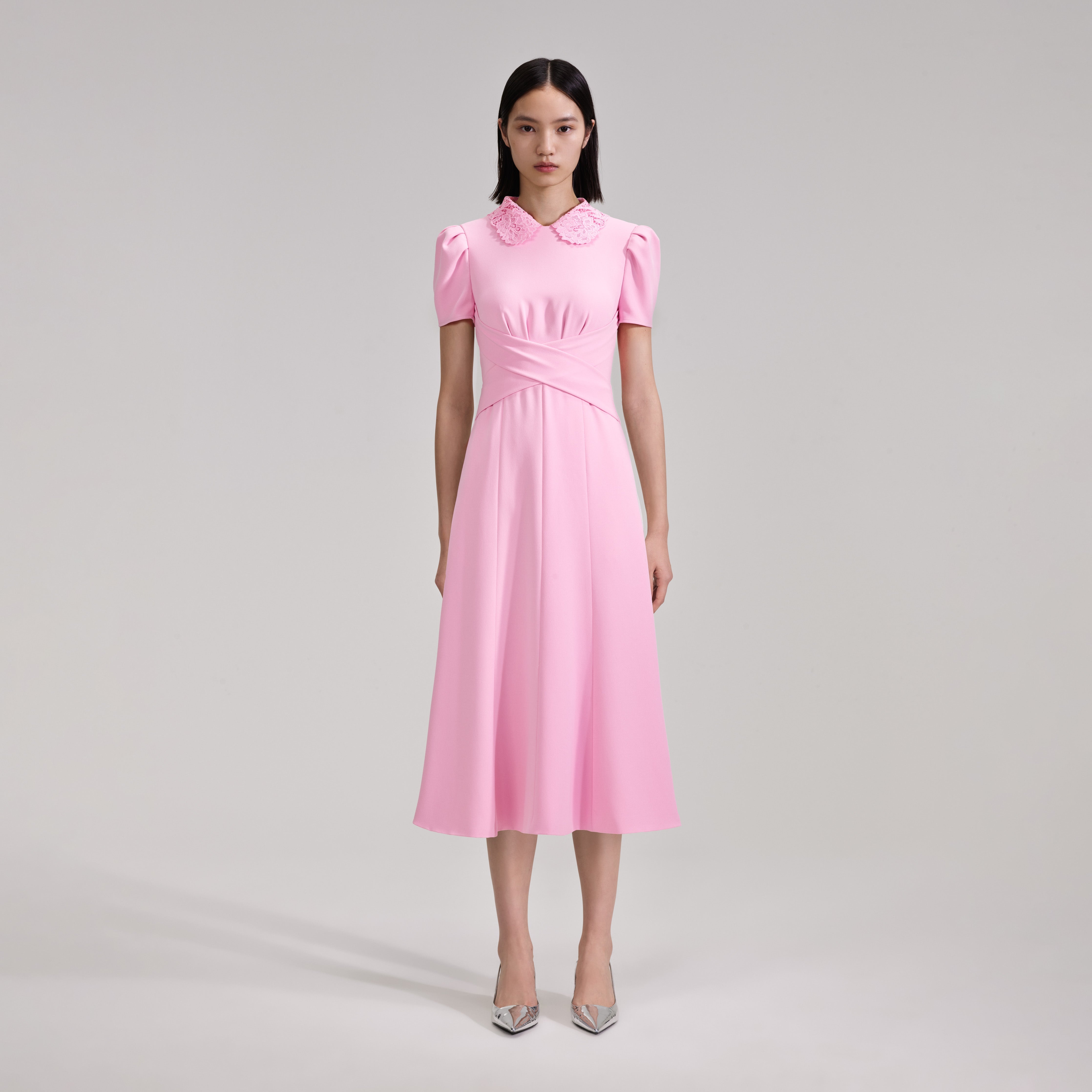 Pink Heavy Crepe Midi Dress - 1