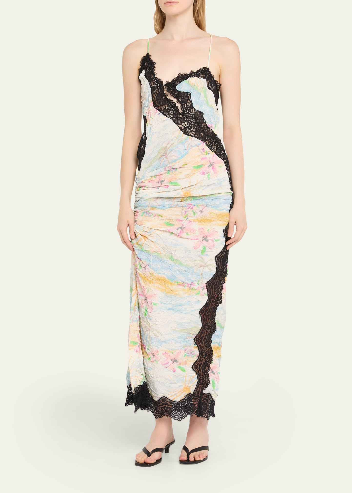 Crinkle Satin Lace Twisted Cami Dress - 4