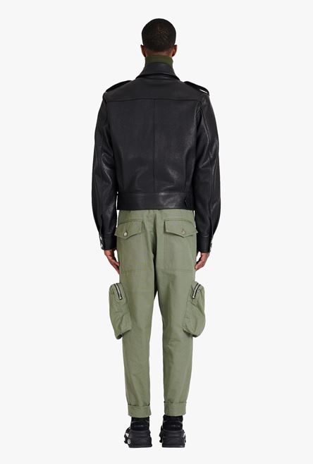 Black leather aviator jacket - 3