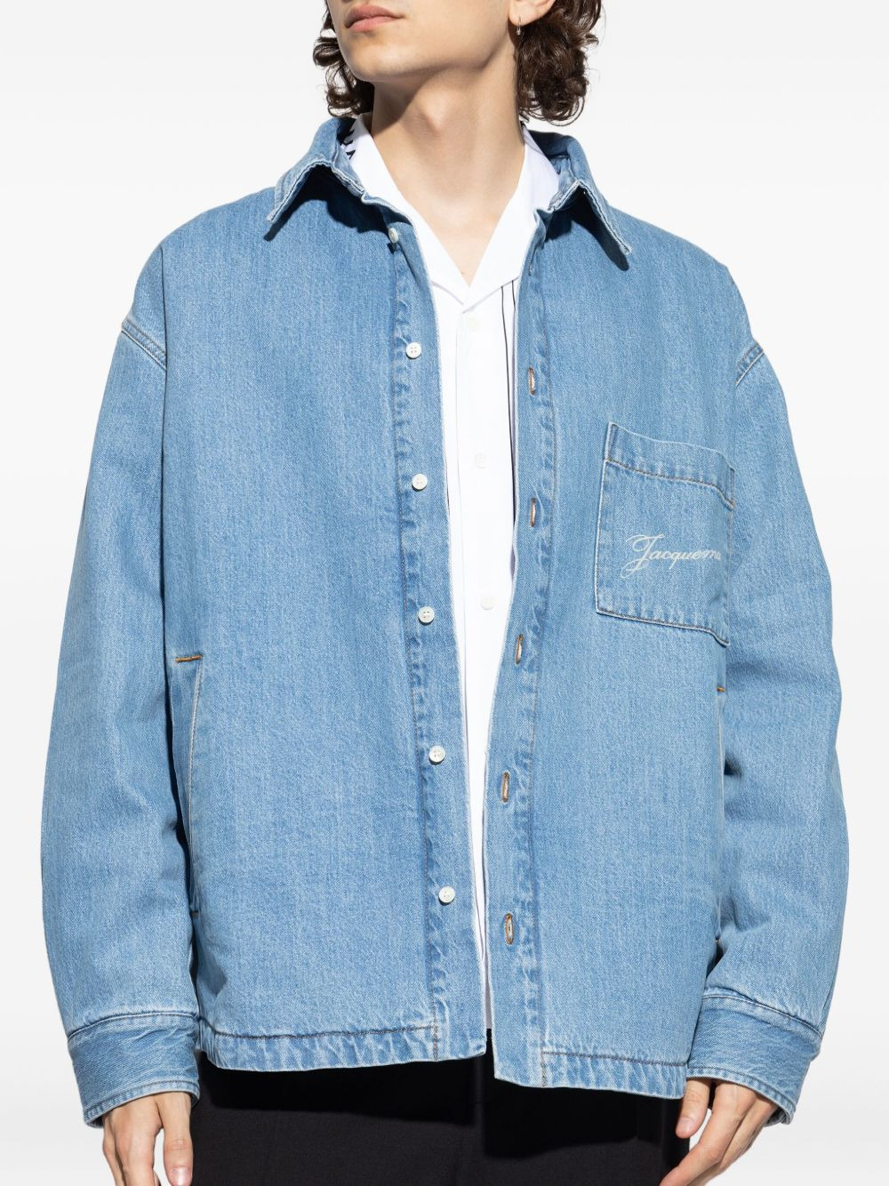 embroidered pocket denim shirt - 3