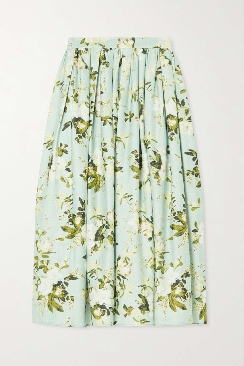 Fiona pleated floral-print cotton midi skirt - 1