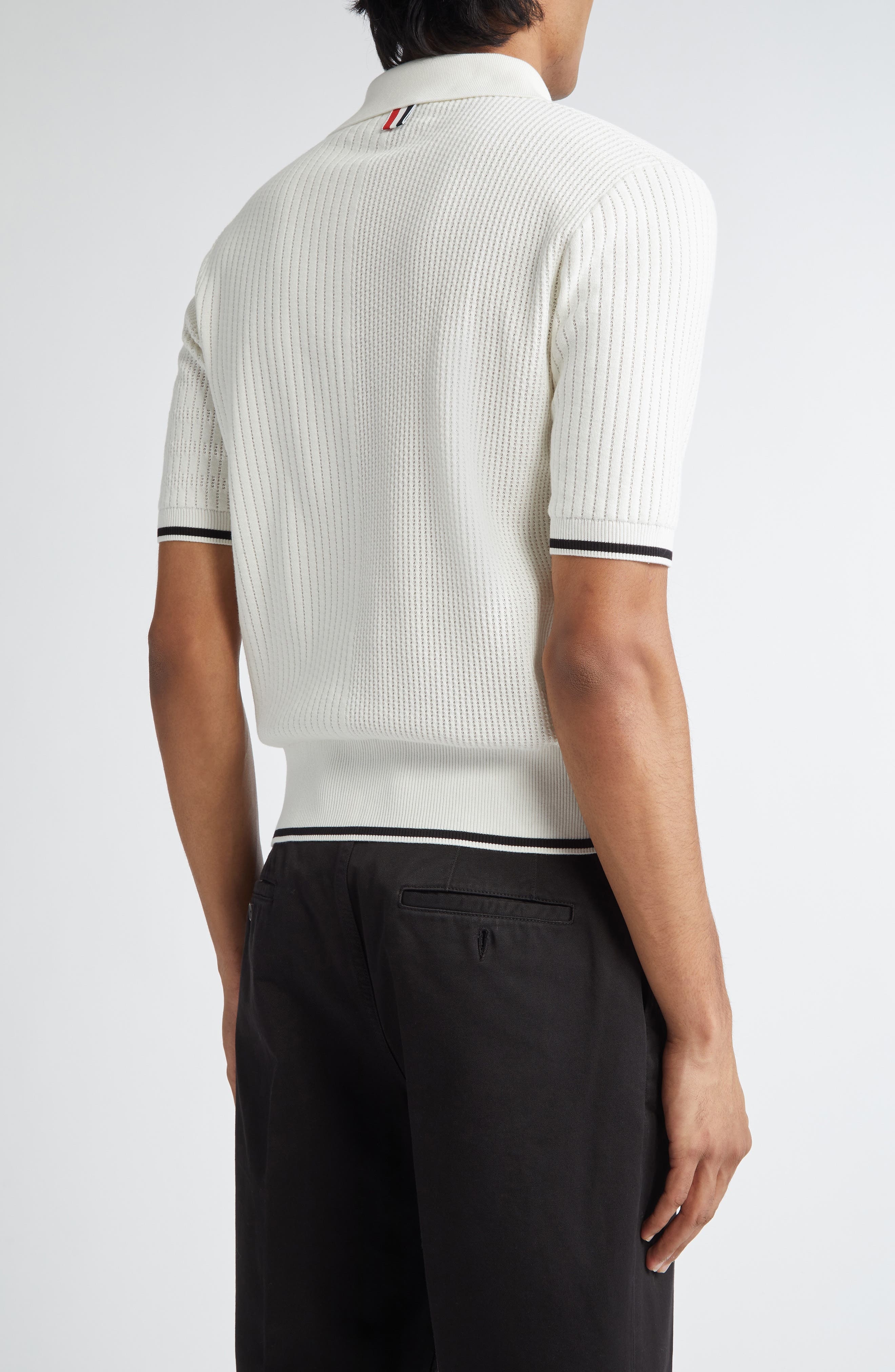 Thom Browne Mixed Stitch Polo in White at Nordstrom - 3