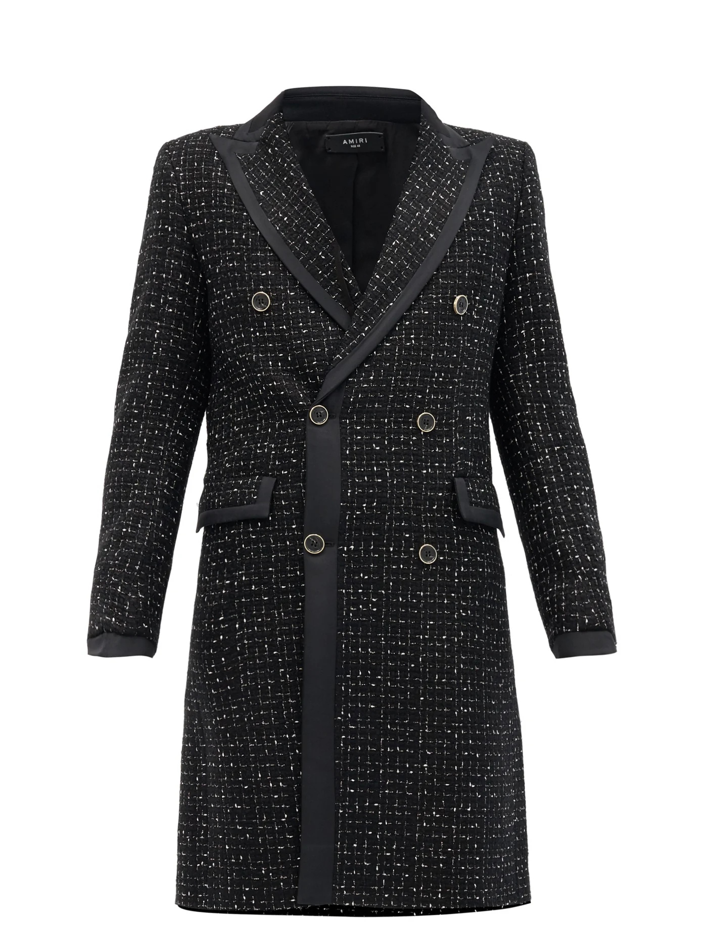 Satin-trimmed bouclé-tweed double-breasted coat - 1