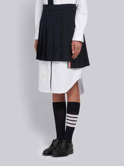 Thom Browne Navy School Uniform Plain Weave Grosgrain Stripe Dropped Back Pleated Mini Skirt outlook