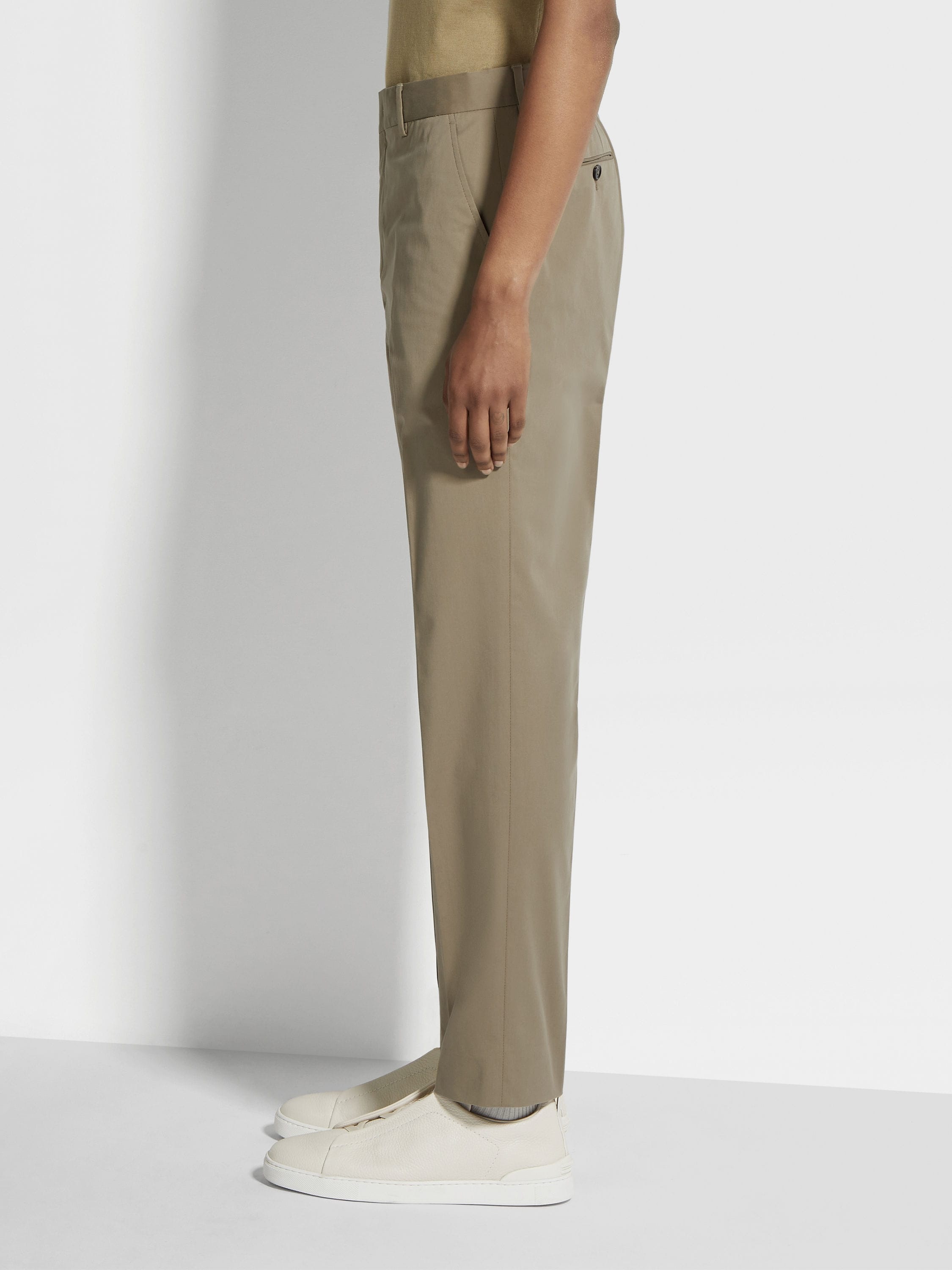 LIGHT BROWN STRETCH COTTON PANTS - 3