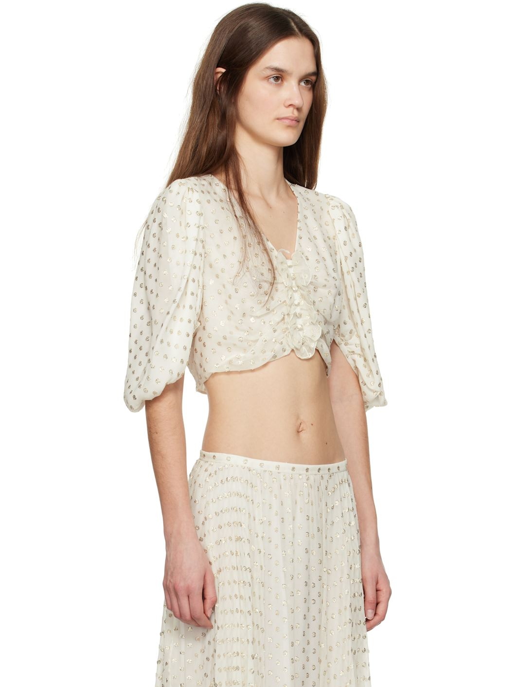 White Fluid Cropped Blouse - 2