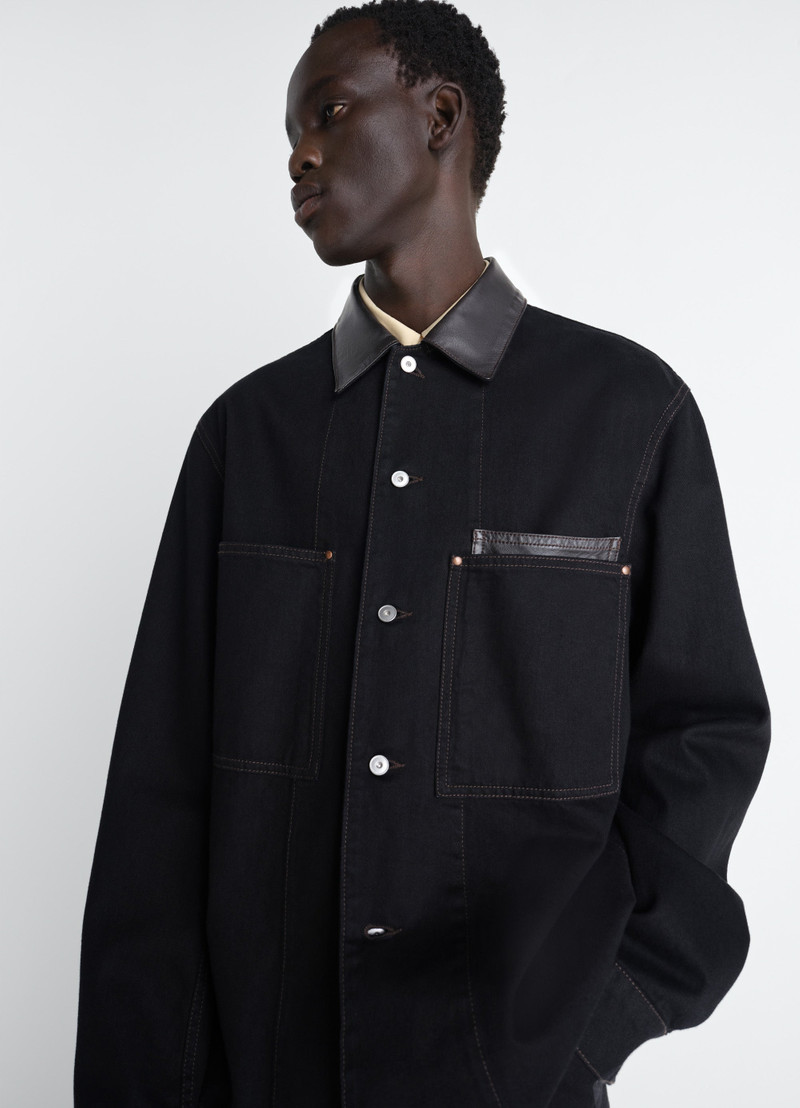 Lemaire WORKWEAR OVERSHIRT WITH LEATHER COLLAR IN DENIM outlook