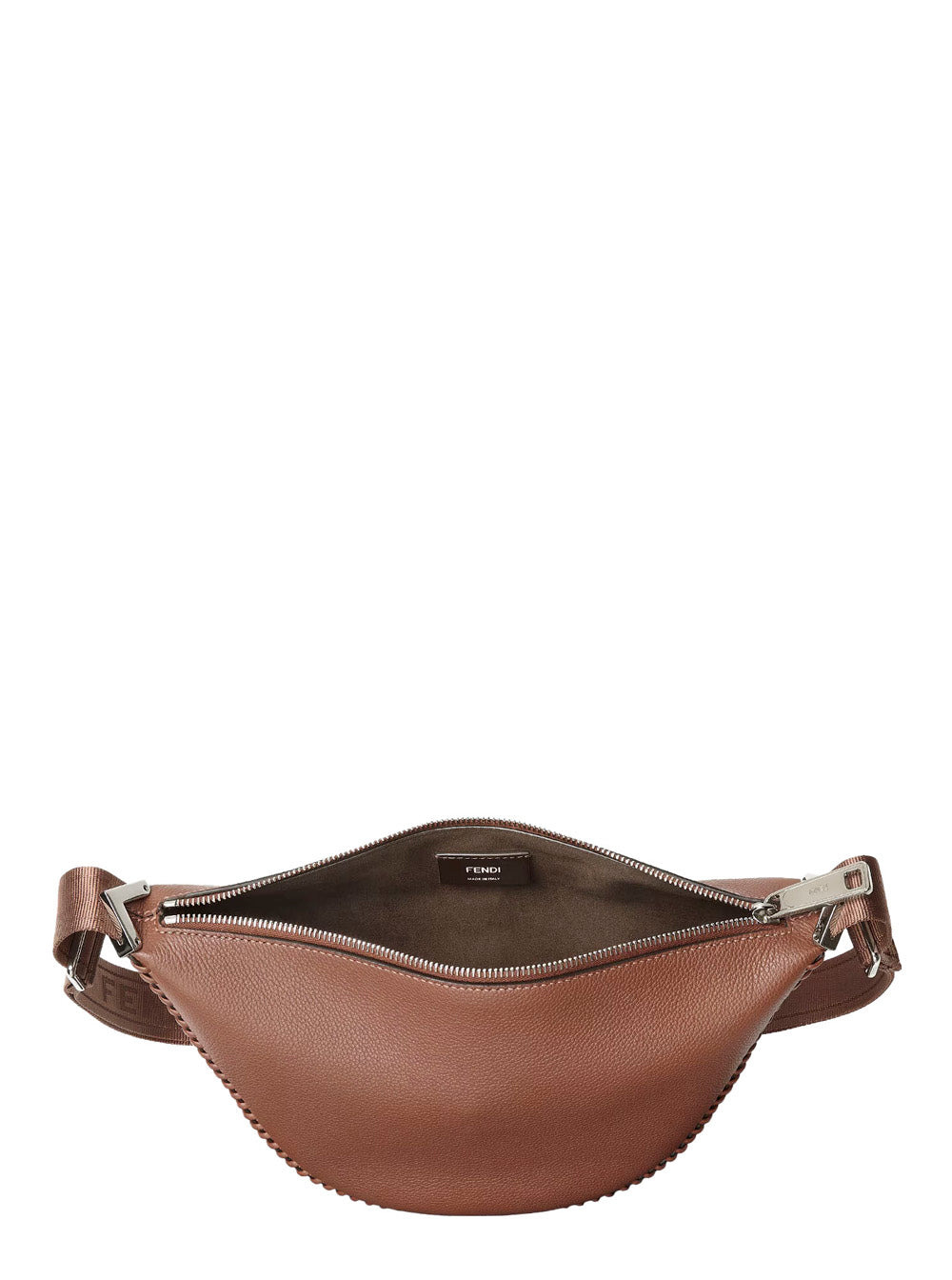 Fendi Men 'Melon Small' Brown Crossbody Bag  With Logo Strap And Metallic Ffs On The Sides In Leathe - 5