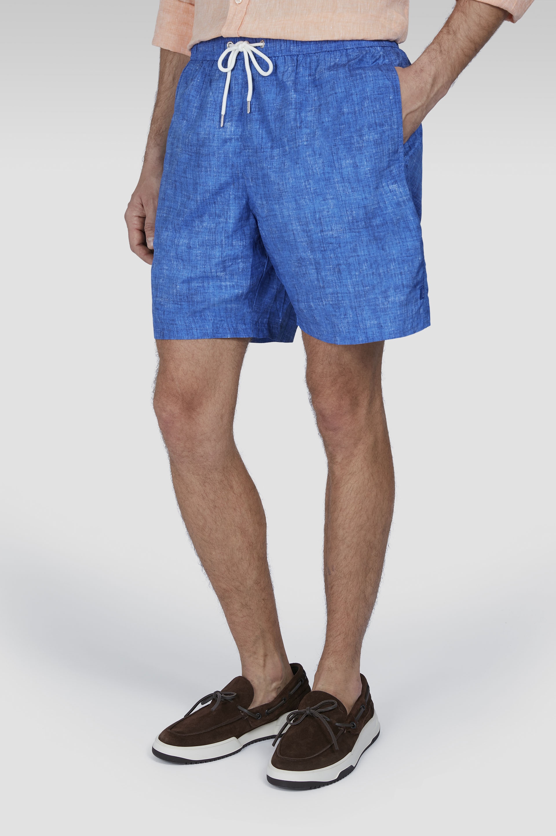 SWIM SHORTS WITH LINEN-EFFECT PRINT - 6